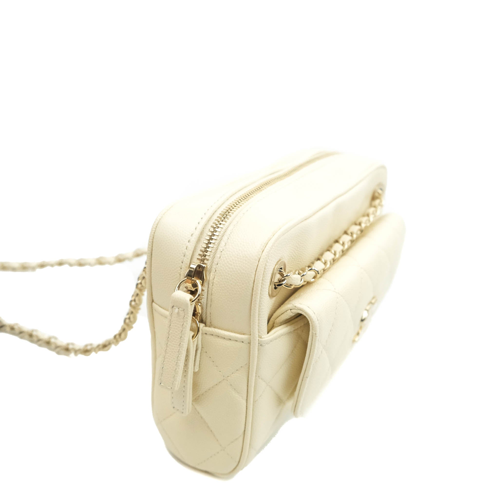 Chanel Camera Bag with Detachable Pouch - Ivory Caviar Leather & Gold Hardware | Luxury Crossbody Bag for Women | Perfect for Everyday Use, Date Night & Travel