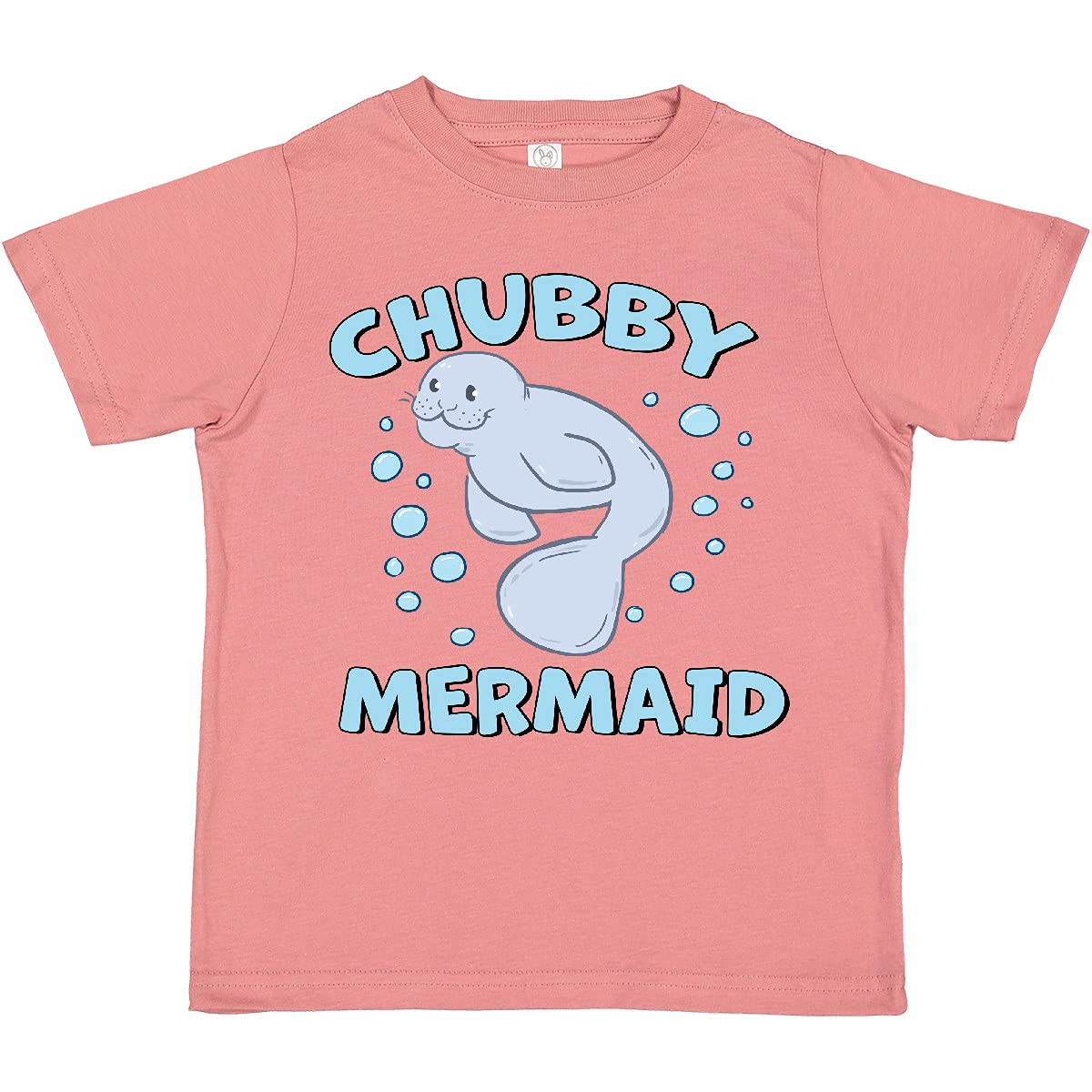 Inktastic Chubby Mermaid with Cute Manatee and Bubbles Toddler T-Shirt - Adorable Kids Graphic Tee for Beach Vacation & Summer Play