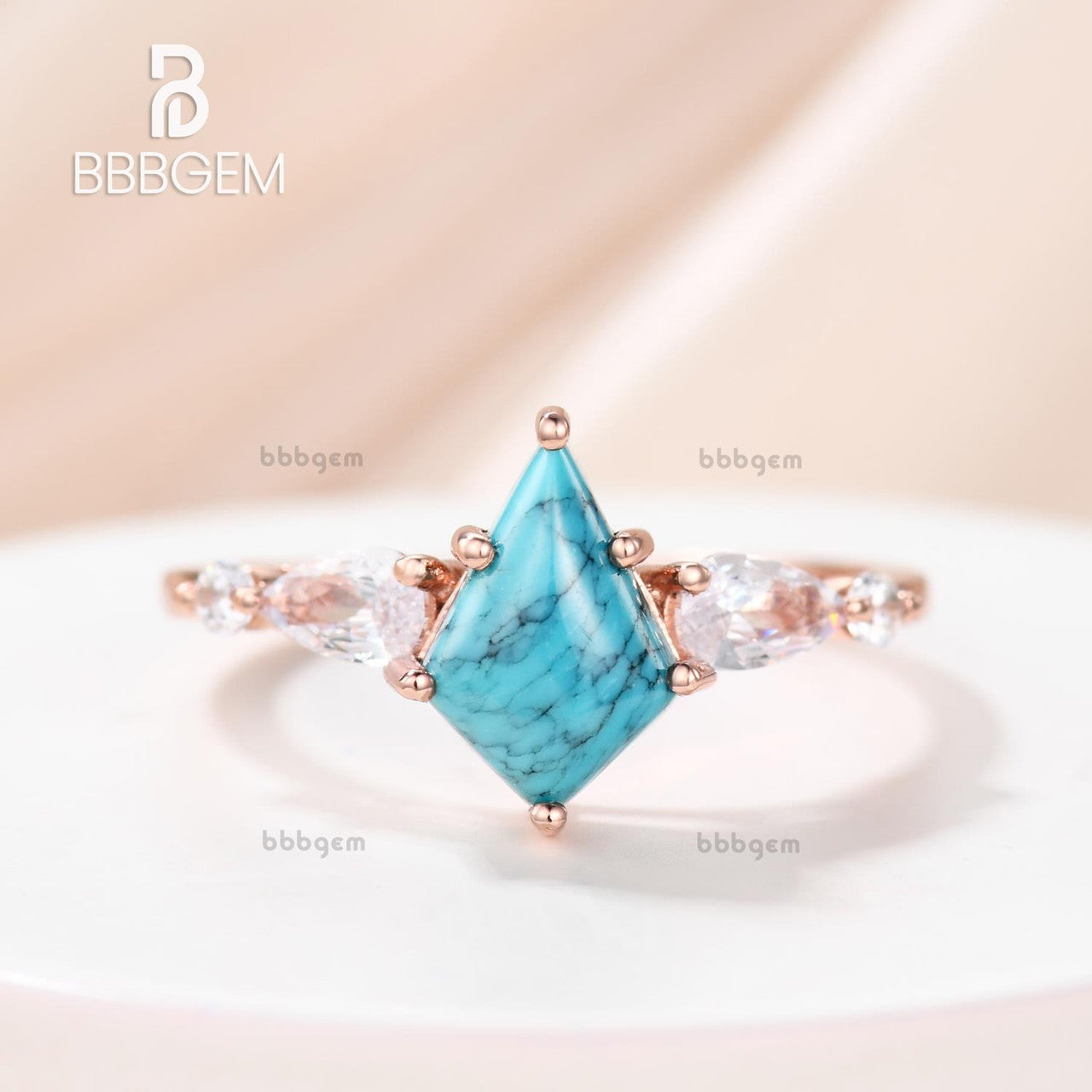 Vintage Turquoise Moissanite Engagement Ring - Rose Gold Cluster Statement Ring for Women, Perfect for Wedding, Proposal & Anniversary Gifts