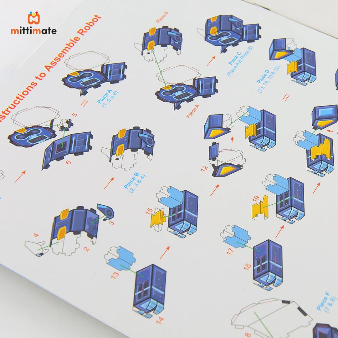 Mittimate DIY 3D Paper Robot Model Construction Kit for Kids Ages 8-12 | STEM Educational Building Blocks Toy | Creative Craft Activity for Children | Perfect for Birthday Gifts & Classroom Projects