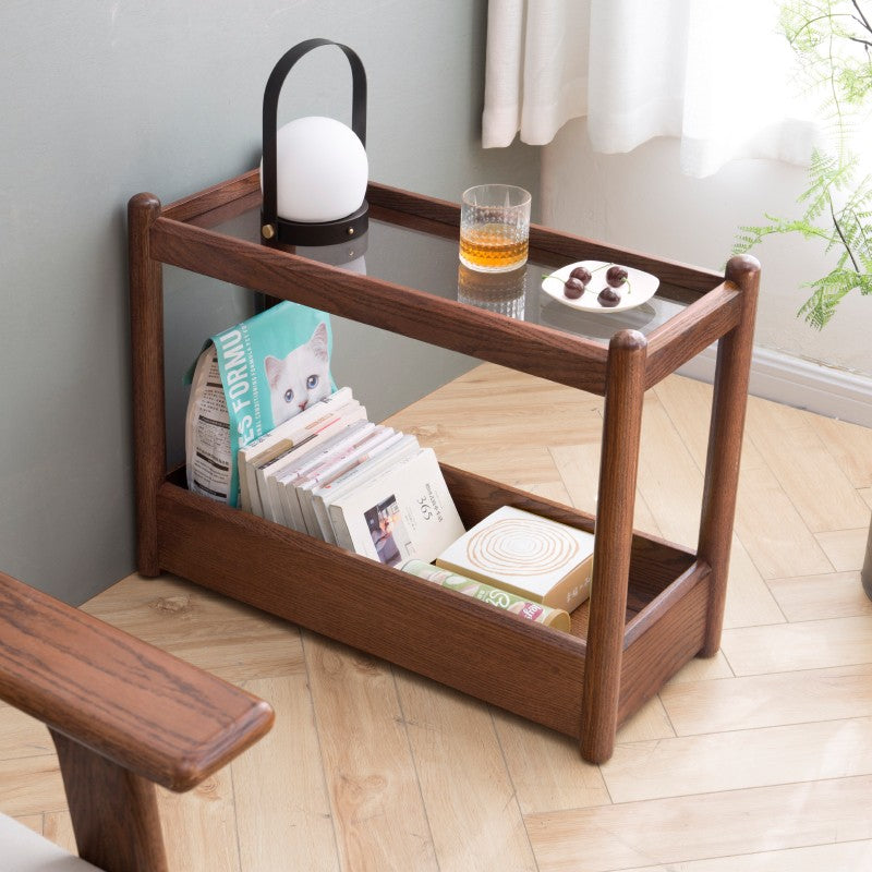 Solid Oak Wood Mobile Storage Side Table - Rolling End Table with Wheels for Living Room, Bedroom & Office - Perfect for Books, Plants & Decor