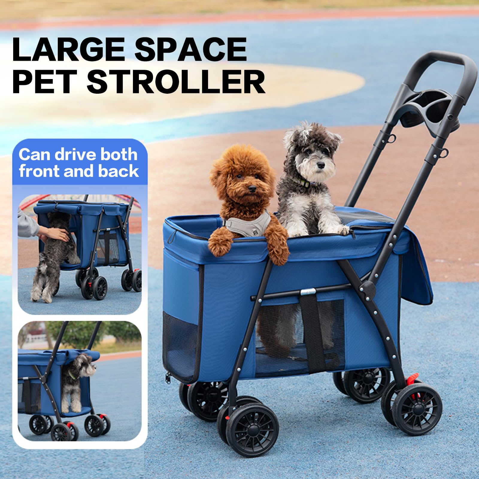 Blue Folding Pet Stroller for Cats & Dogs - Travel Carrier for Outdoors