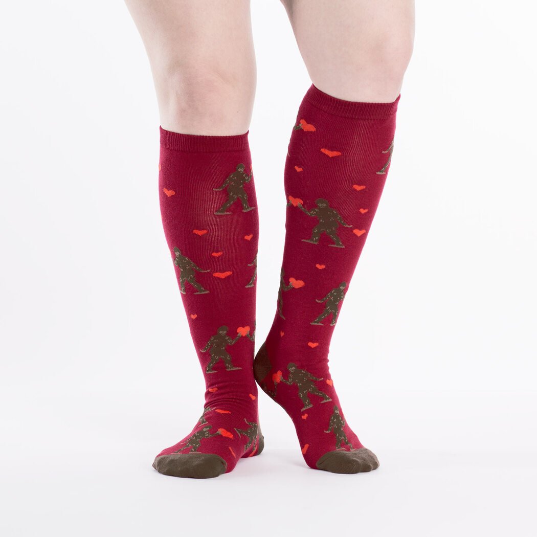 Funny Valentine's Day Knee High Socks with Sasquatch Design - Perfect for Gifts, Cosplay & Themed Parties
