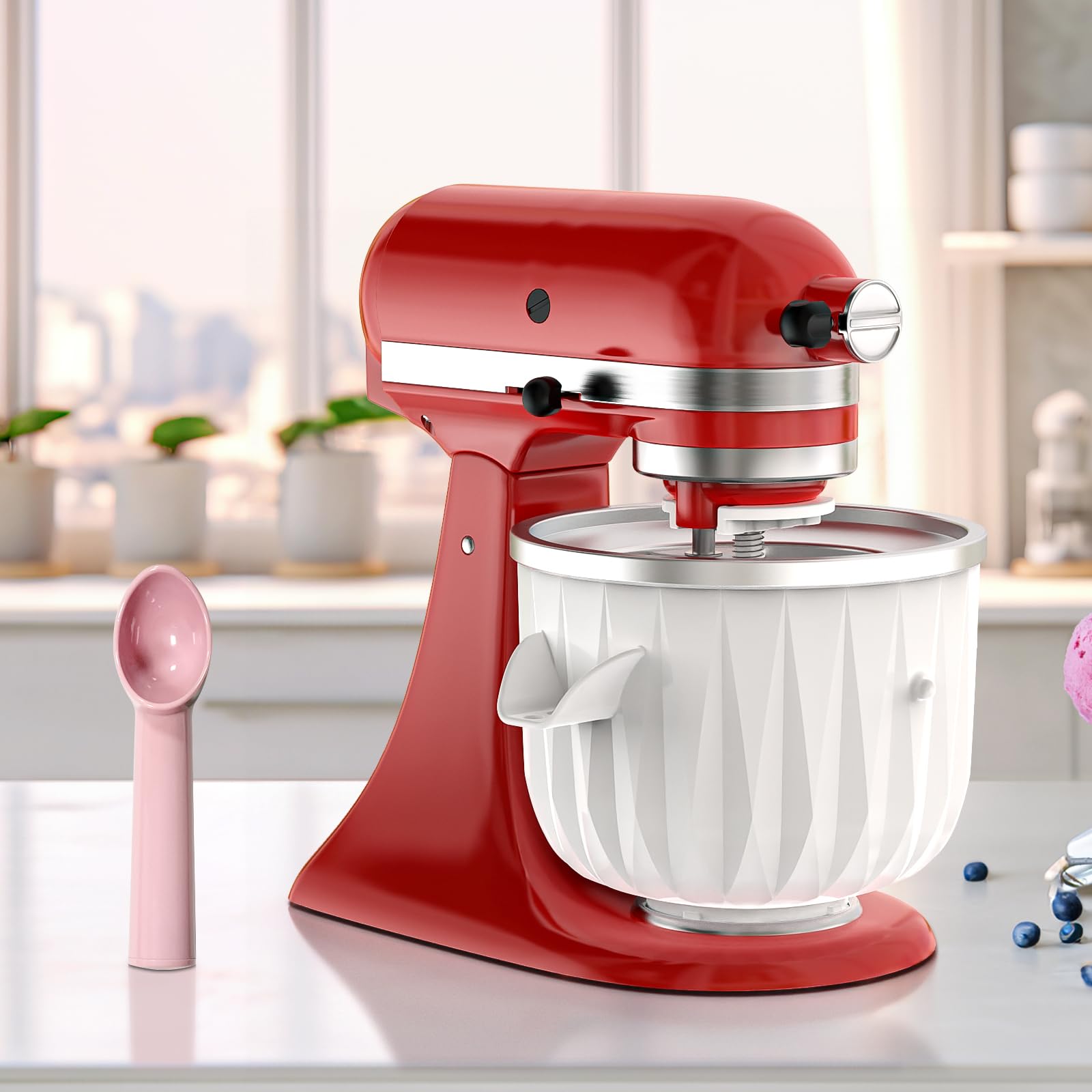 KitchenAid Ice Cream Maker Attachment - 2 Quart Frozen Dessert Maker for Ice Cream, Sorbet & Gelato | Compatible with 4.5+ Qt Stand Mixers | Includes Ice Cream Scoop | Perfect for Summer Parties, Family Gatherings & DIY Frozen Treats