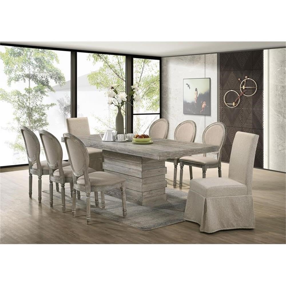 Acme Faustine Fabric Side Chair Set of 2 - Tan Upholstery with Salvaged Light Oak Frame | Perfect for Dining Room, Kitchen Nook & Home Office Seating
