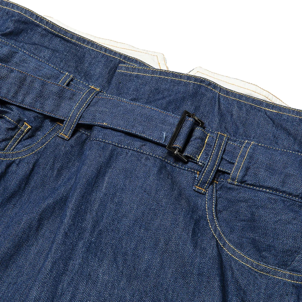 MEANSWHILE Denim Wrap Pants for Women - Indigo Blue High Waisted Casual Trousers - Perfect for Yoga, Lounge & Streetwear Fashion