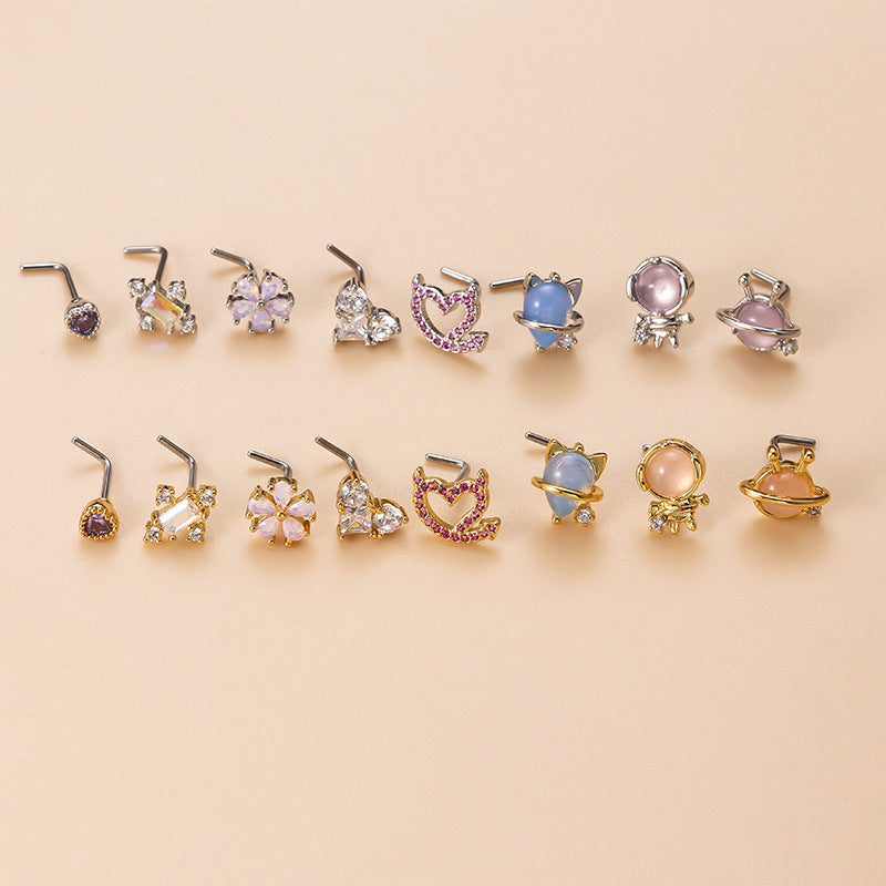 20G Surgical Steel Astronaut L-Shaped Nose Ring Piercing Jewelry - Hypoallergenic Body Jewelry for Cartilage & Nostril Piercings | Perfect for Everyday Wear & Special Occasions