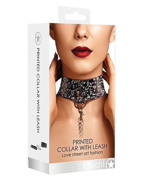 Trendy Street Art Fashion Printed Dog Collar with Leash - Black | Perfect for Urban Pet Owners & Fashionable Outfits