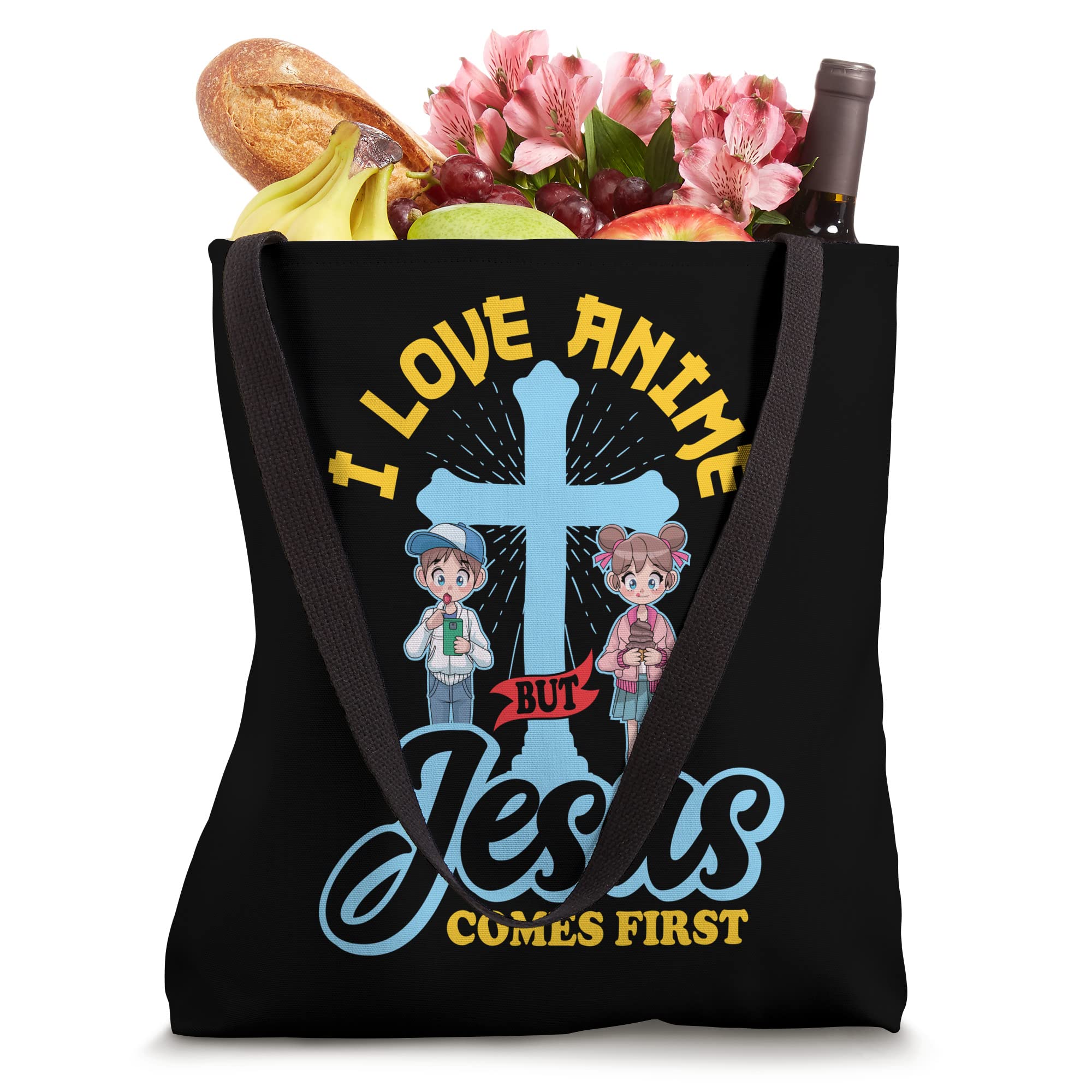 Anime Lover Christian Tote Bag - Jesus Comes First Manga Gift for Women & Men - Perfect for Church, Bible Study, and Anime Conventions