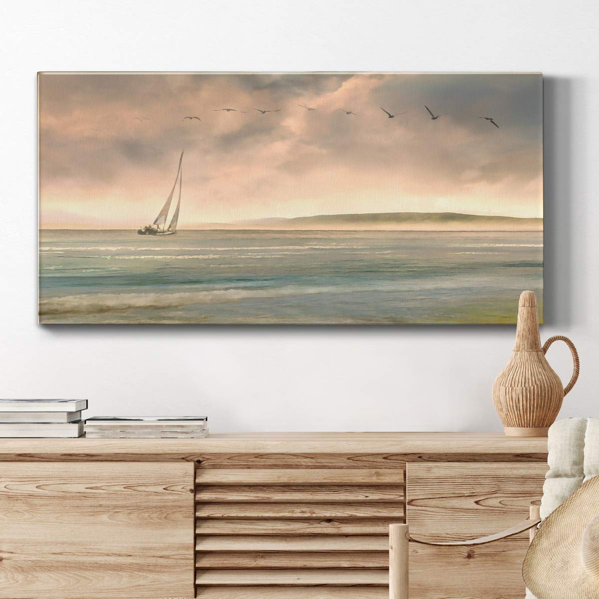 Modern Ocean Sailboat Canvas Wall Art - Blue Landscape Wall Decor for Living Room, Bedroom, Bathroom & Office - Ready to Hang 20