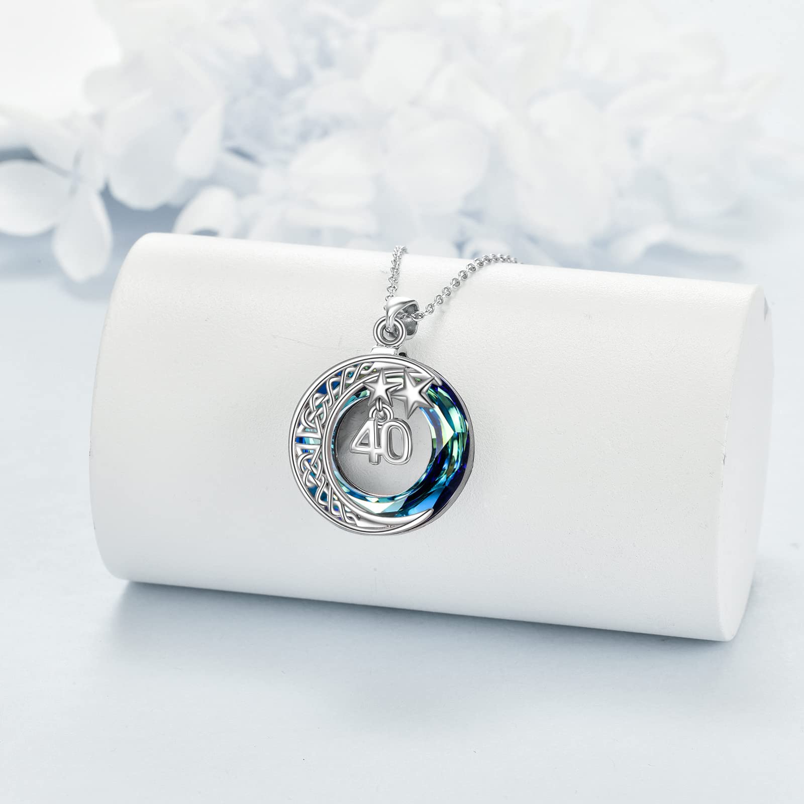 Moon Star Necklace for Women - 925 Sterling Silver Crescent Moon & Number Pendant with Blue Crystal, Elegant Circle Jewelry | Perfect Christmas & Birthday Gift for Her, Mom, Wife or Girlfriend | Ideal for Date Nights, Anniversaries & Special Occasions