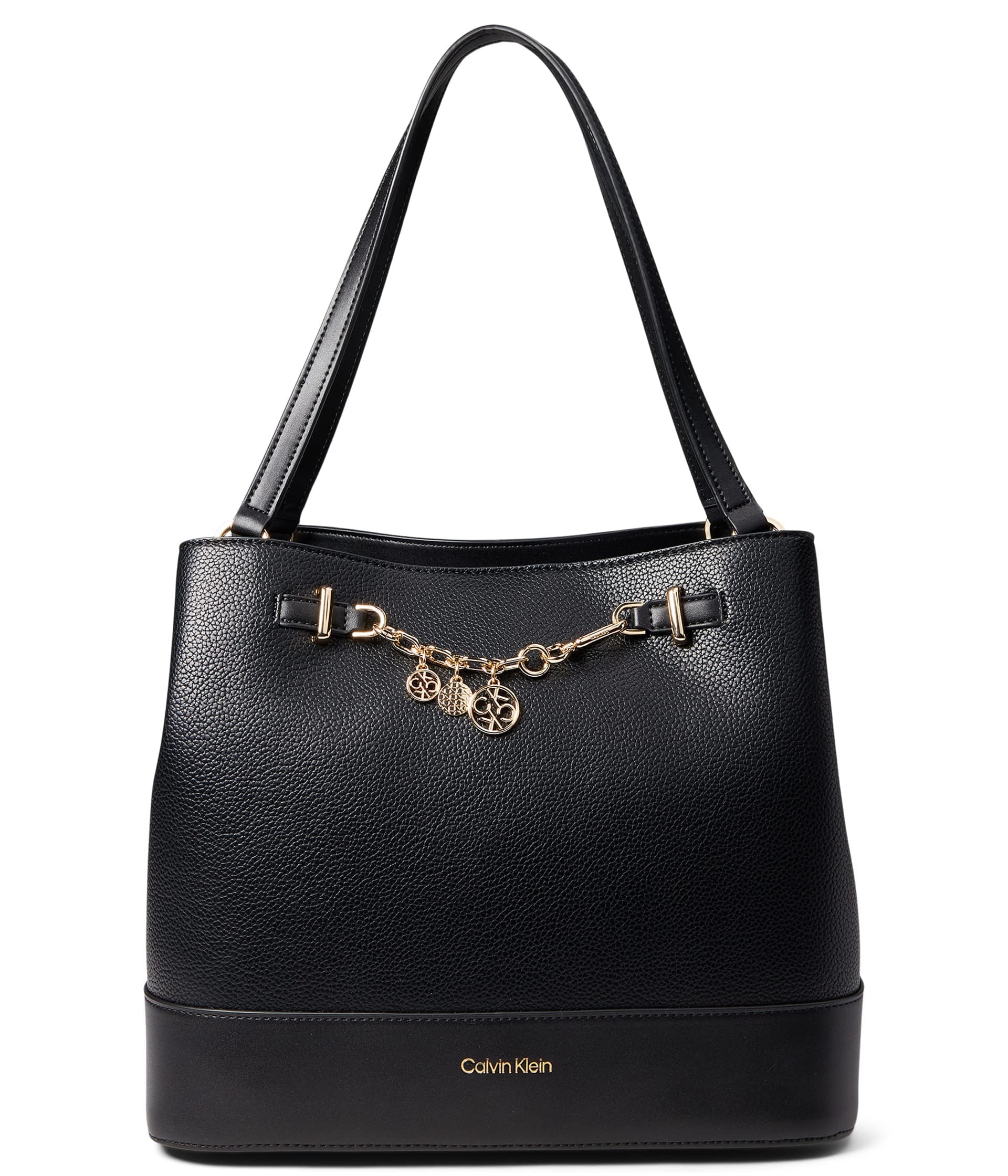 Calvin Klein Adrina Shoulder Bag for Women - Black & Gold Leather Crossbody Purse - Fashionable Handbag for Work, Travel & Everyday Use