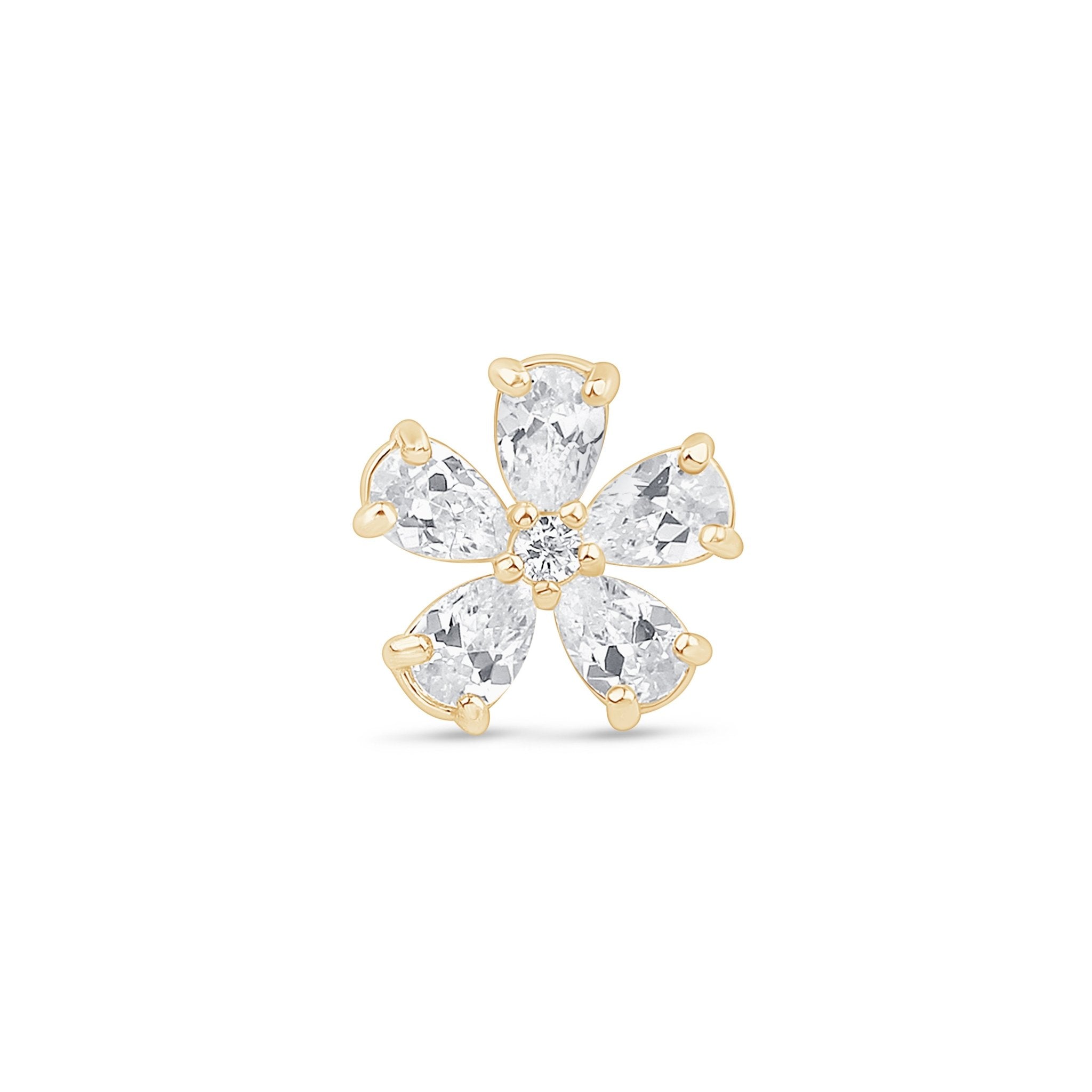 14k Yellow Gold Flower Stud Earrings - Dainty Floral Flat Back Earrings for Women - Perfect for Weddings, Parties & Everyday Wear