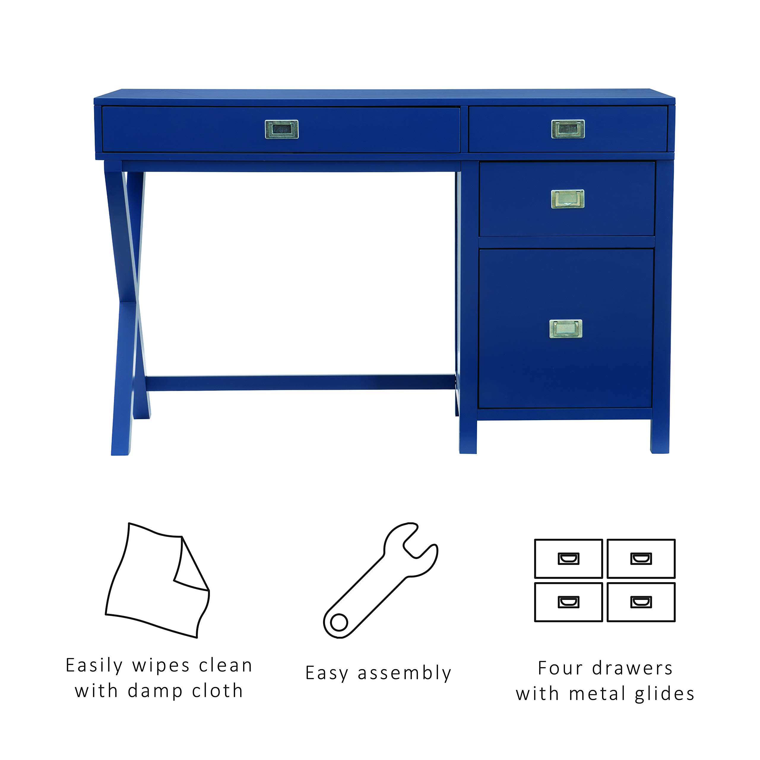 Linon Sadie Navy Blue Modern Classic Side Storage Desk - Stylish Home Office Furniture with Drawers for Organization | Perfect for Small Spaces, Dorm Rooms & Workspaces