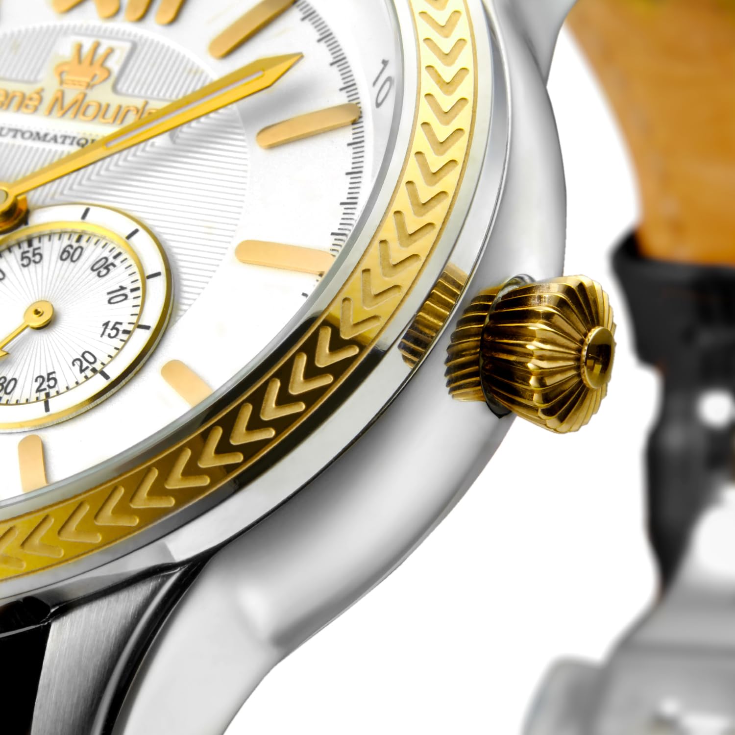 René Mouris Men's Automatic Watch - 44mm Stainless Steel Semi-Skeleton Design, Sapphire Coated Mineral Crystal, 100M Waterproof with Leather Strap - Perfect for Business, Casual Wear & Outdoor Activities