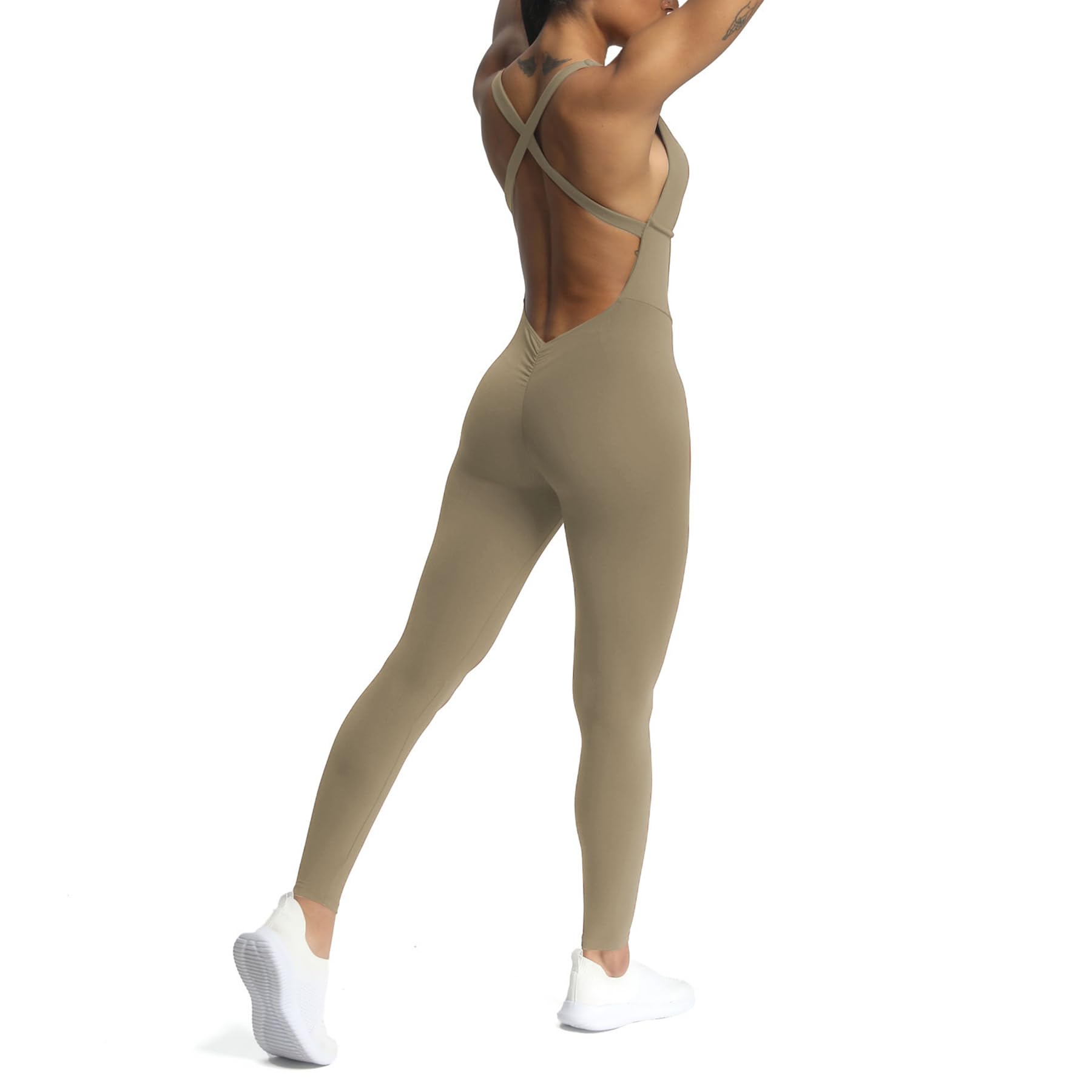 Aoxjox Women's Workout Jumpsuit - Cross Back One Piece Scrunch Gym Yoga Sports Bra Jumpsuit for Fitness, Running & Dance | Comfortable Activewear for Women