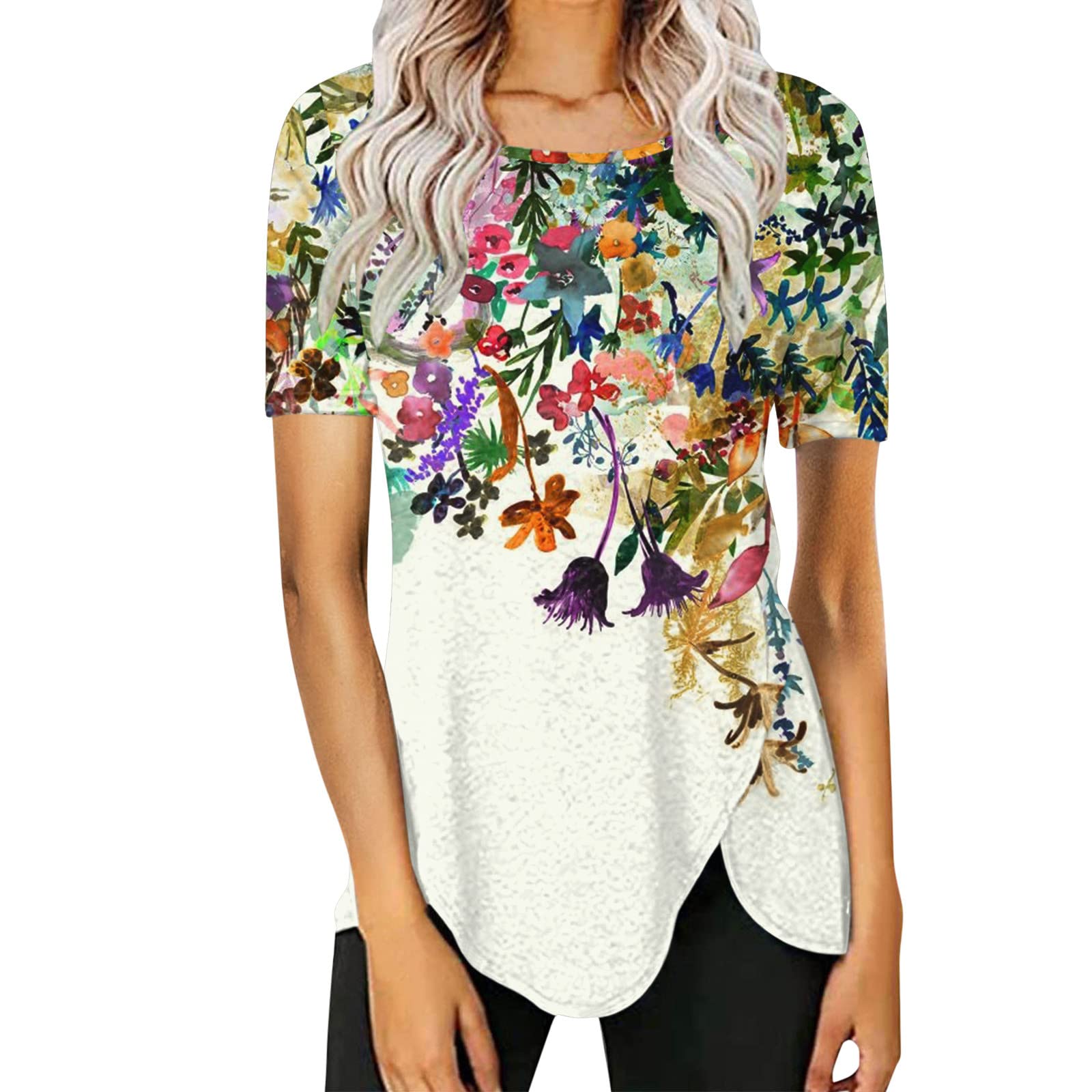 Women's Summer Tops - Gradient V-Neck T-Shirt with Short/Long Sleeve Options | Casual Loose Fit Tunic Blouse for Beach, Travel & Everyday Wear