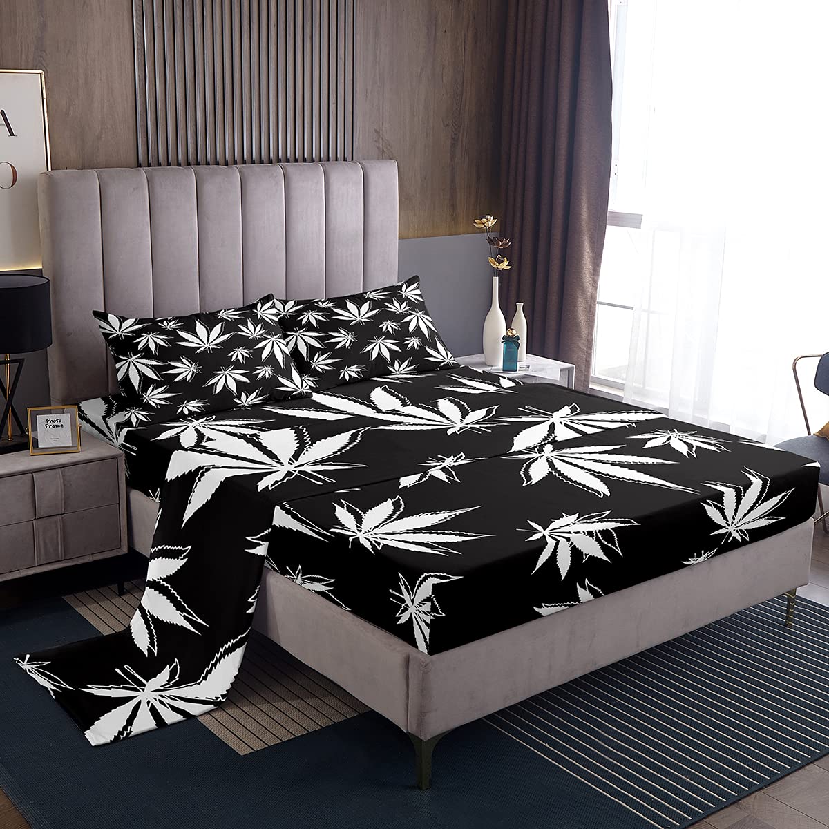 Cannabis Leaf Bed Sheet Set - Full Size Weed Themed Sheets for Adults, Gothic Decor with Deep Pocket 16
