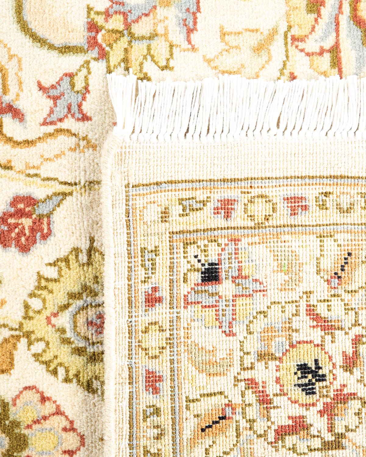 Handmade Wool Oriental Mogul Ivory 4x6 Area Rug - Traditional Hand-Knotted Solo Rugs for Living Room, Bedroom & Dining Room Decor