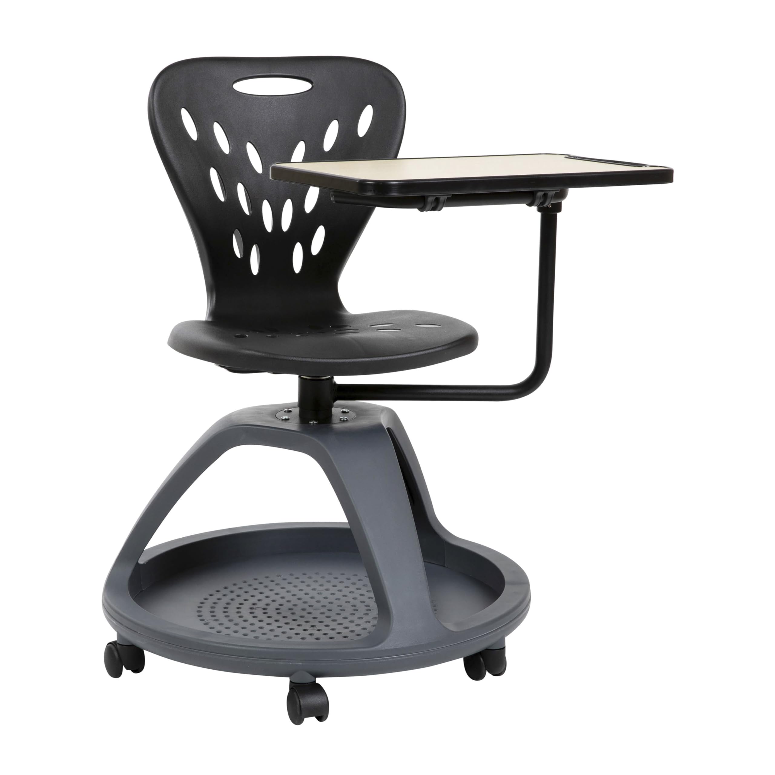 Ergonomic Black Mobile Desk Chair with 360° Swivel & Tablet Holder | Under Seat Storage Organizer | Perfect for Home Office, Gaming & Study Spaces