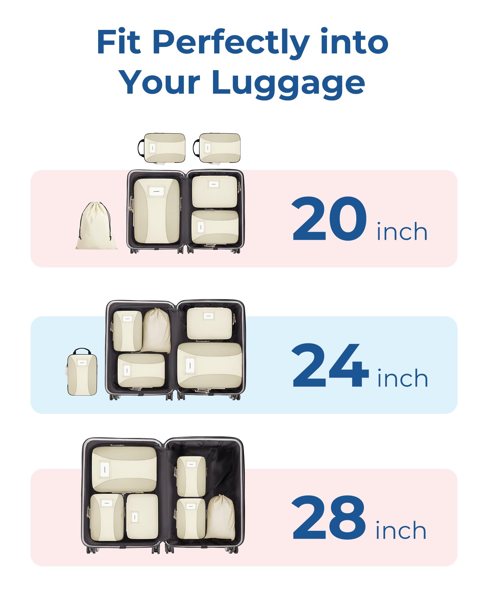 BAGSMART 6-Piece Compression Packing Cubes Set - Lightweight Travel Organizer for Suitcases & Luggage - Perfect for Business Trips, Vacations & Weekend Getaways