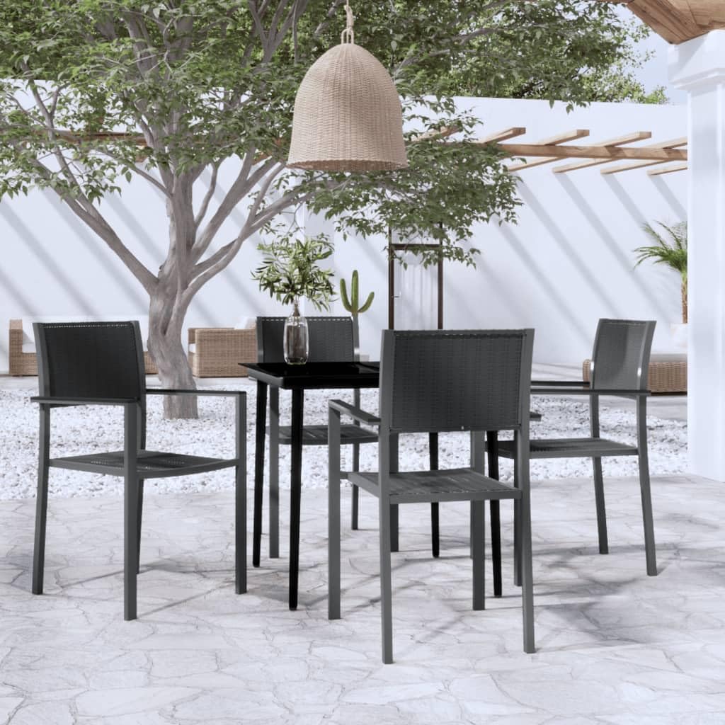 vidaXL 5-Piece Black Patio Dining Set with Glass Tabletop & Rattan-Look Chairs - Powder-Coated Steel Outdoor Furniture for Garden, Balcony, Deck, Backyard | Perfect for Outdoor Entertaining & Relaxation