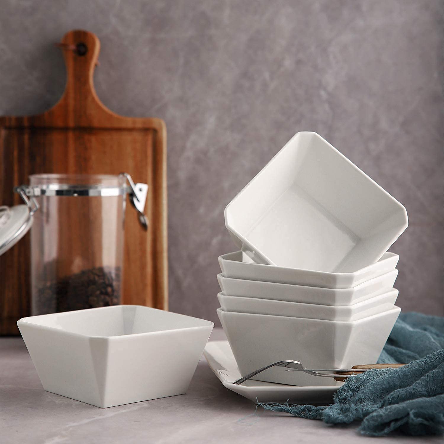 16oz Porcelain Cereal Bowls Set of 6 - Square White Ceramic Bowls for Soup, Salad & Dessert | Dishwasher & Microwave Safe | Perfect for Dining & Entertaining