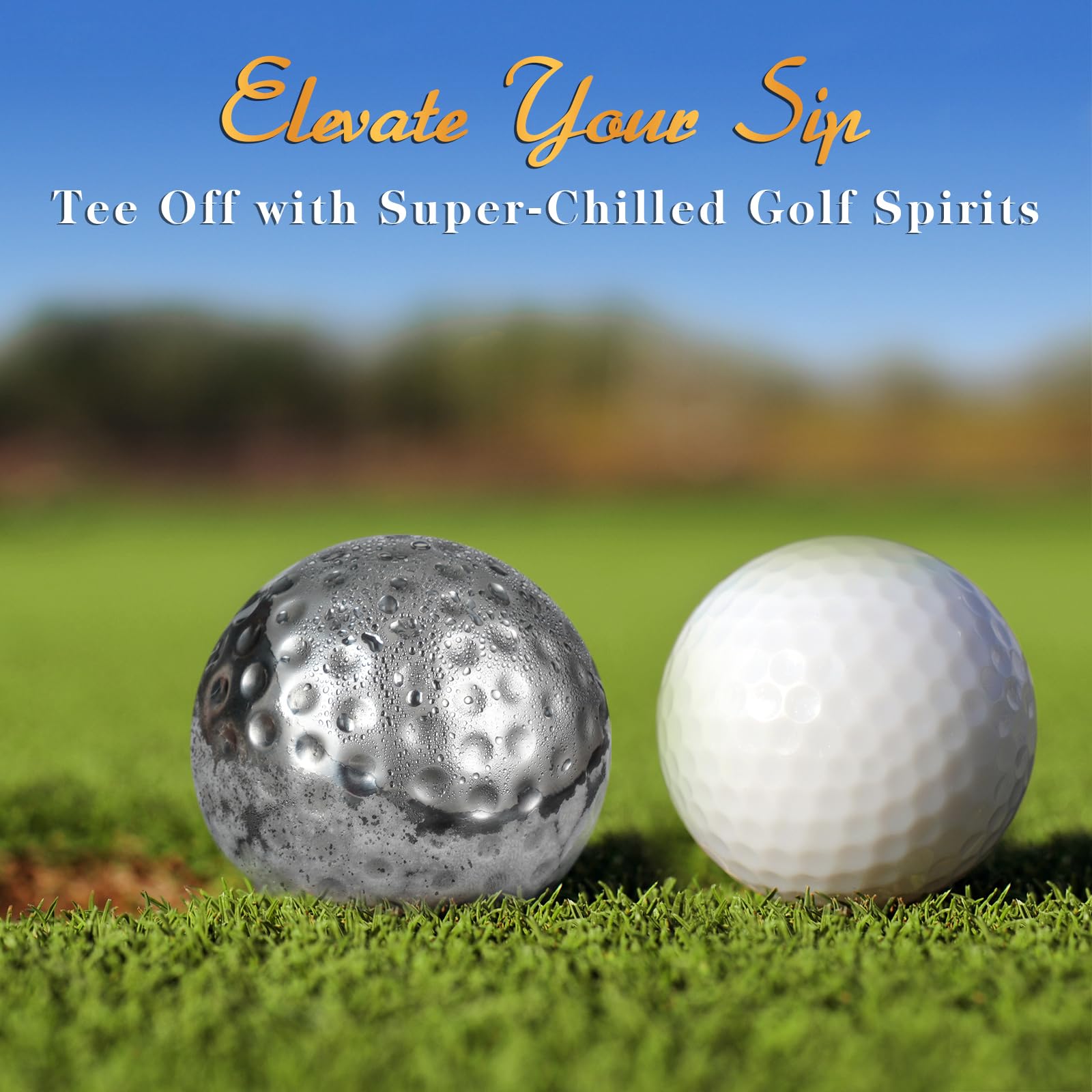 Whiskey Stones Gift Set for Men - Golf Ball Shaped Stainless Steel for Bourbon & Scotch