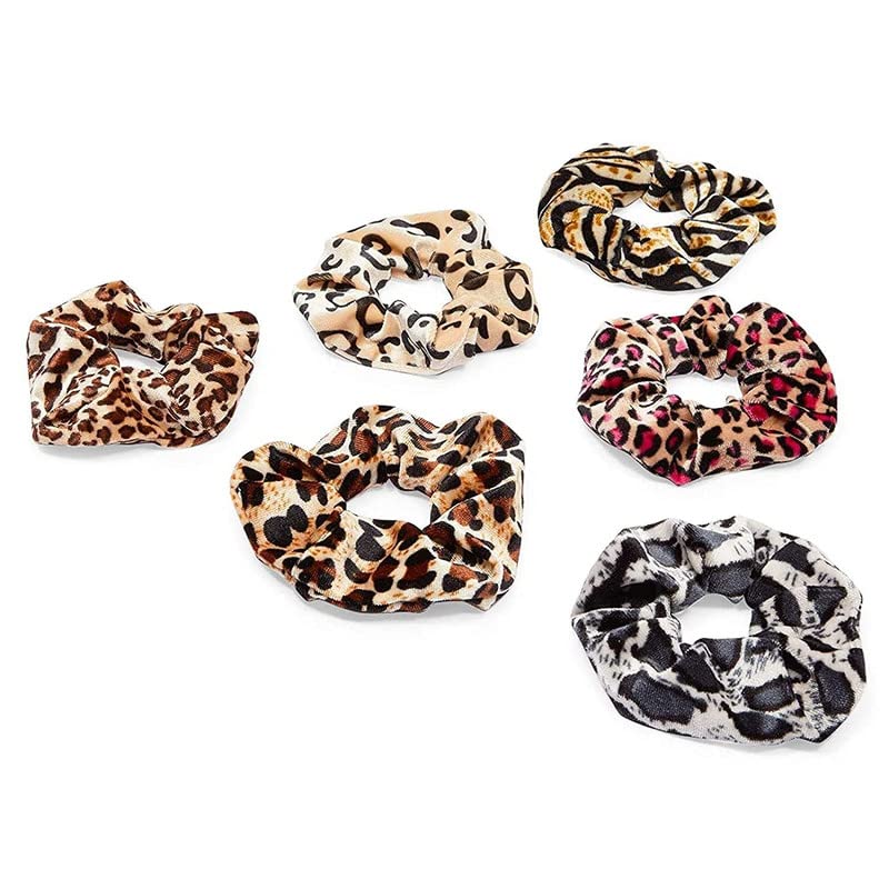 FAMEZA Velour Animal Print Hair Scrunchies for Women, Teens & Girls - 12 Pack Soft Stretchy Hair Ties - Perfect for School, Work, Gym & Everyday Fashion Accessories