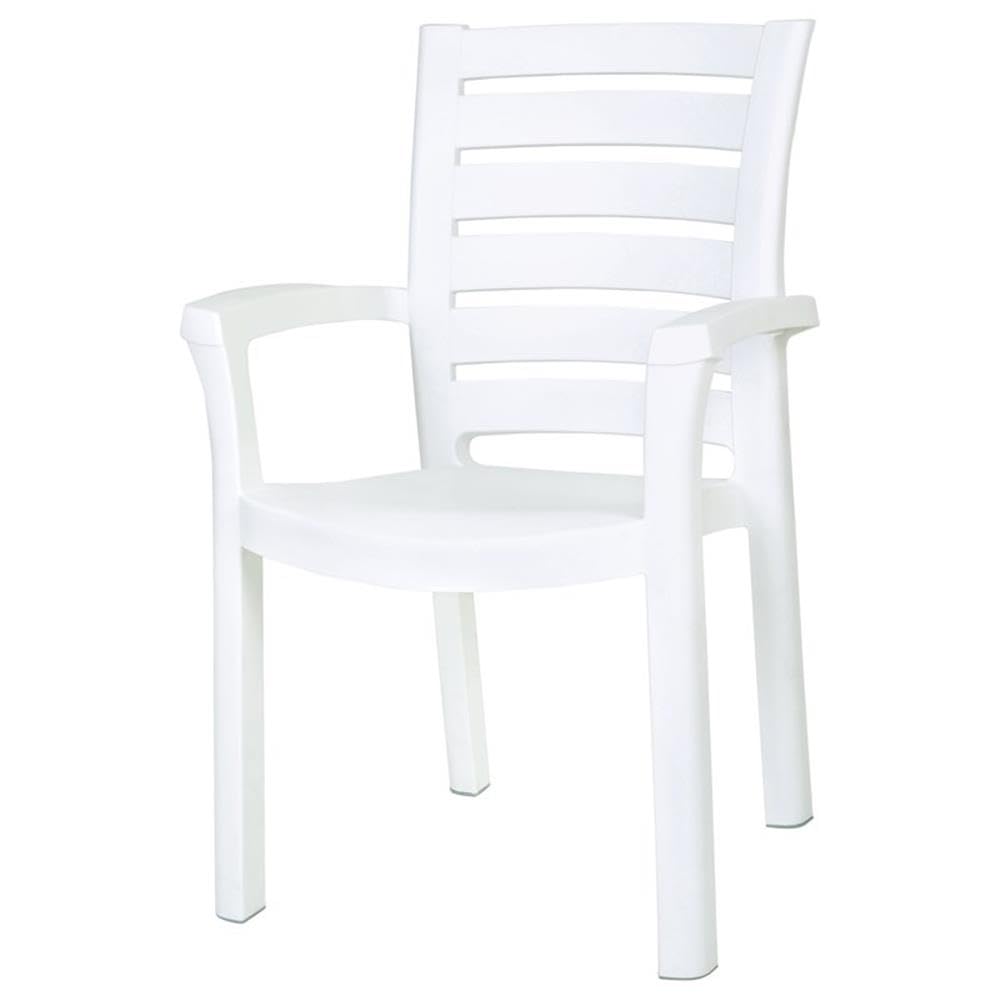 White Resin Patio Dining Arm Chairs (Set of 2) - Weatherproof Outdoor Furniture for Poolside, Garden, Deck & Backyard Dining