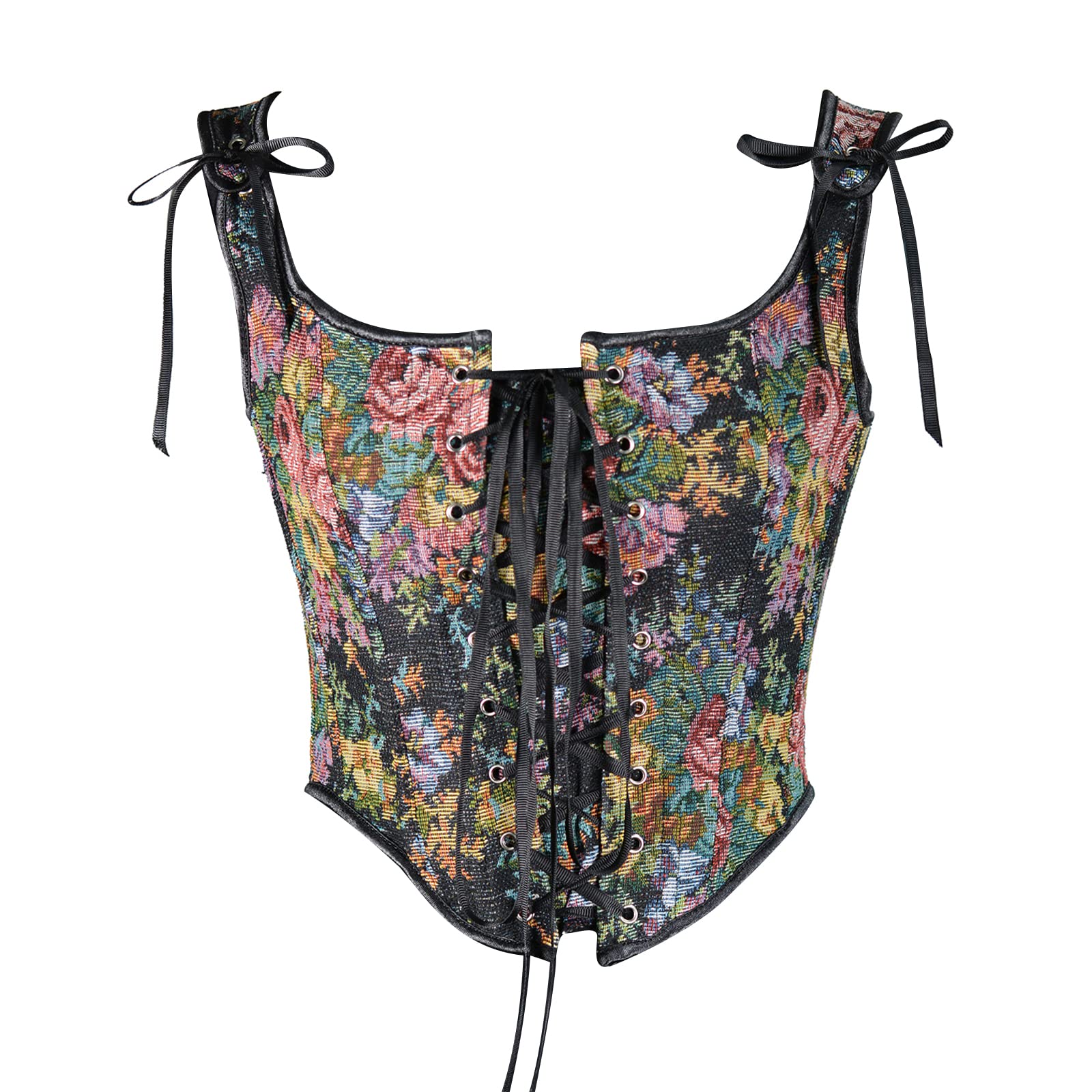 Vintage Floral Corset Bustier Top for Women - Lace-Up Push Up Bodyshaper Tank Top | Clubwear & Retro Fashion | Perfect for Night Out, Cosplay, and Vintage Style Outfits