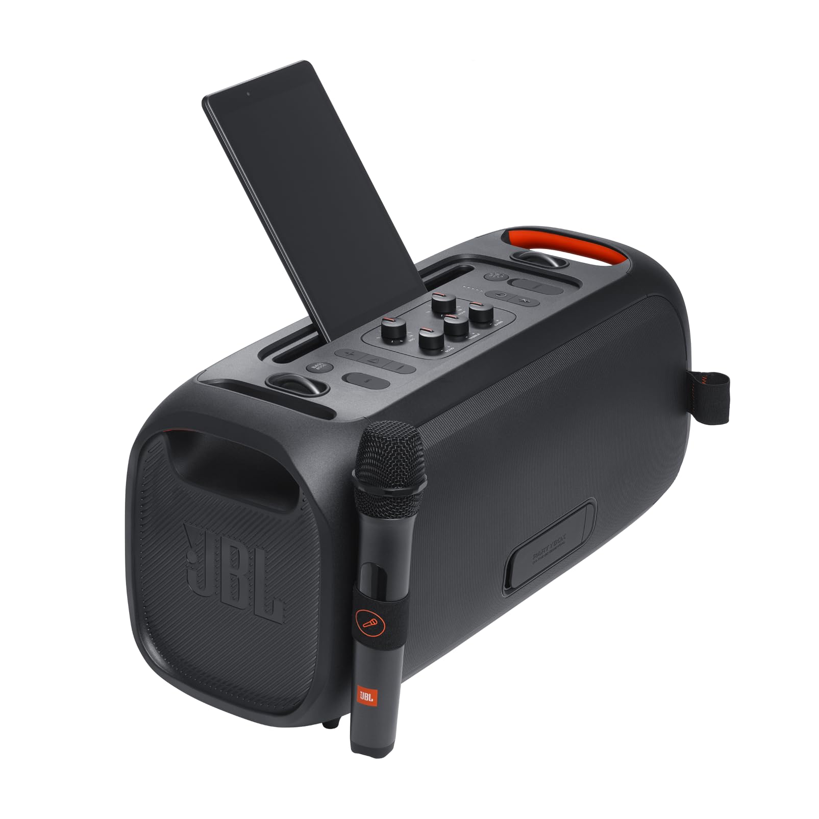 JBL PartyBox On-The-Go Essential - Portable Bluetooth Party Speaker with Built-in LED Lights & Wireless Mic | Pro Sound Quality, IPX4 Water Resistant, 6-Hour Battery Life, Shoulder Strap | Perfect for Outdoor Parties, Beach Trips & Camping