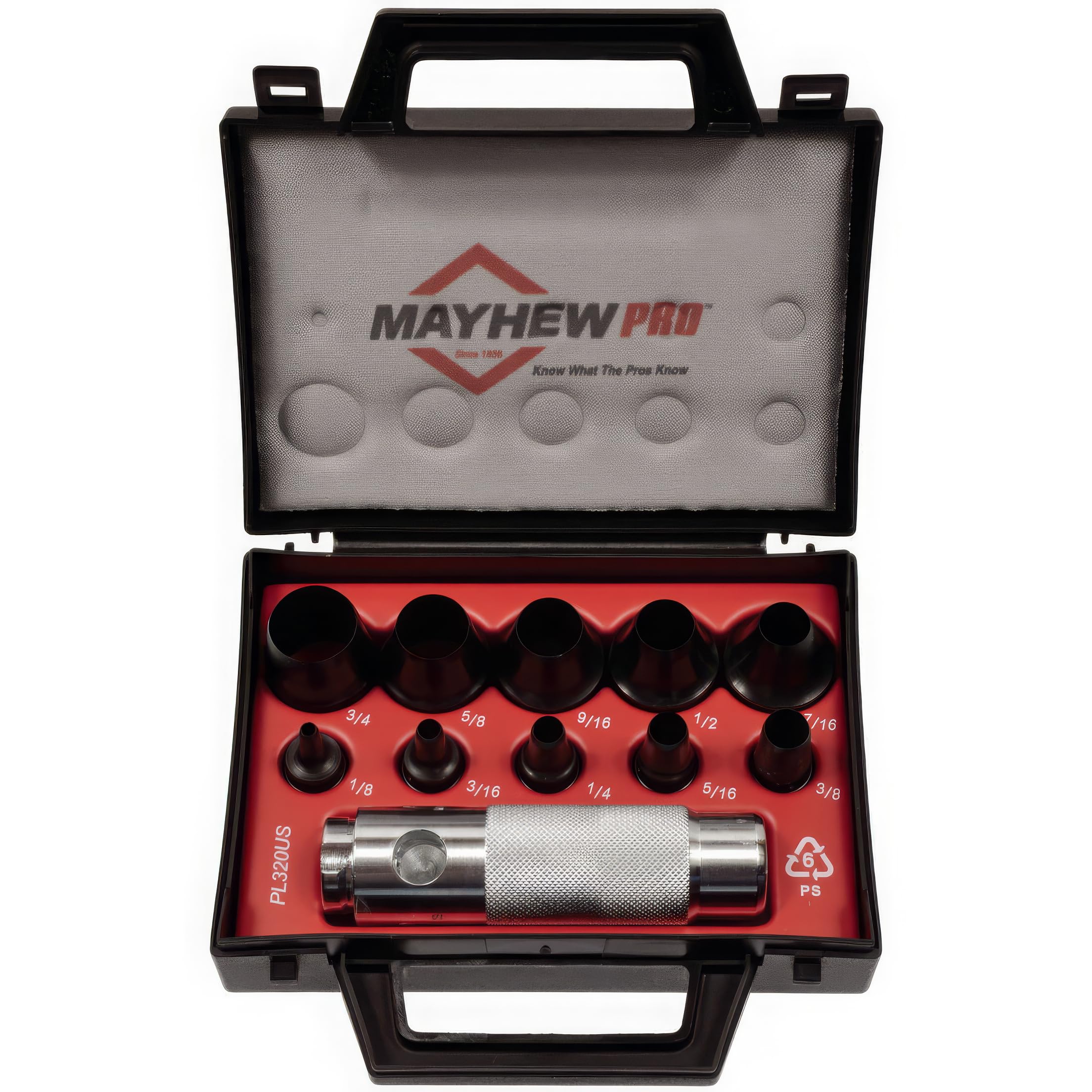 Mayhew Tools 66008 11-Piece Hollow Punch Set - Professional Metal & Leather Punching Tools for DIY, Crafting & Repair - Perfect for Leatherworking, Gasket Making & Metal Fabrication
