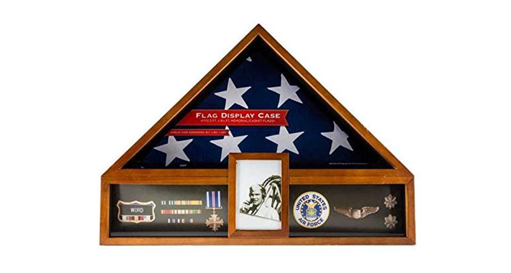 Military Veteran Flag and Medal Display Case - Wooden Shadow Box for American Flags, Medals & Memorabilia - Perfect for Home, Office, or Gift Presentation