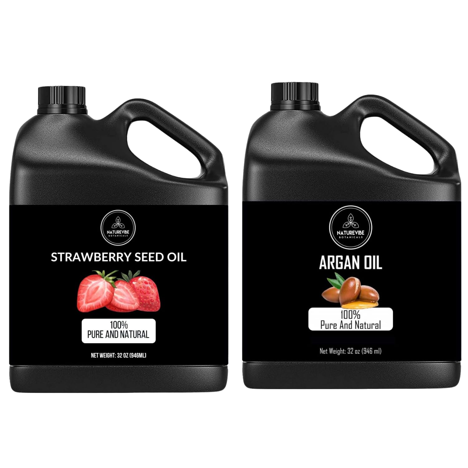 Naturevibe Botanicals Organic Strawberry Oil & Argan Oil Combo - 32oz Each | Cold-Pressed, 100% Pure for Hair, Skin & Nail Care | Perfect for DIY Beauty Recipes & Aromatherapy