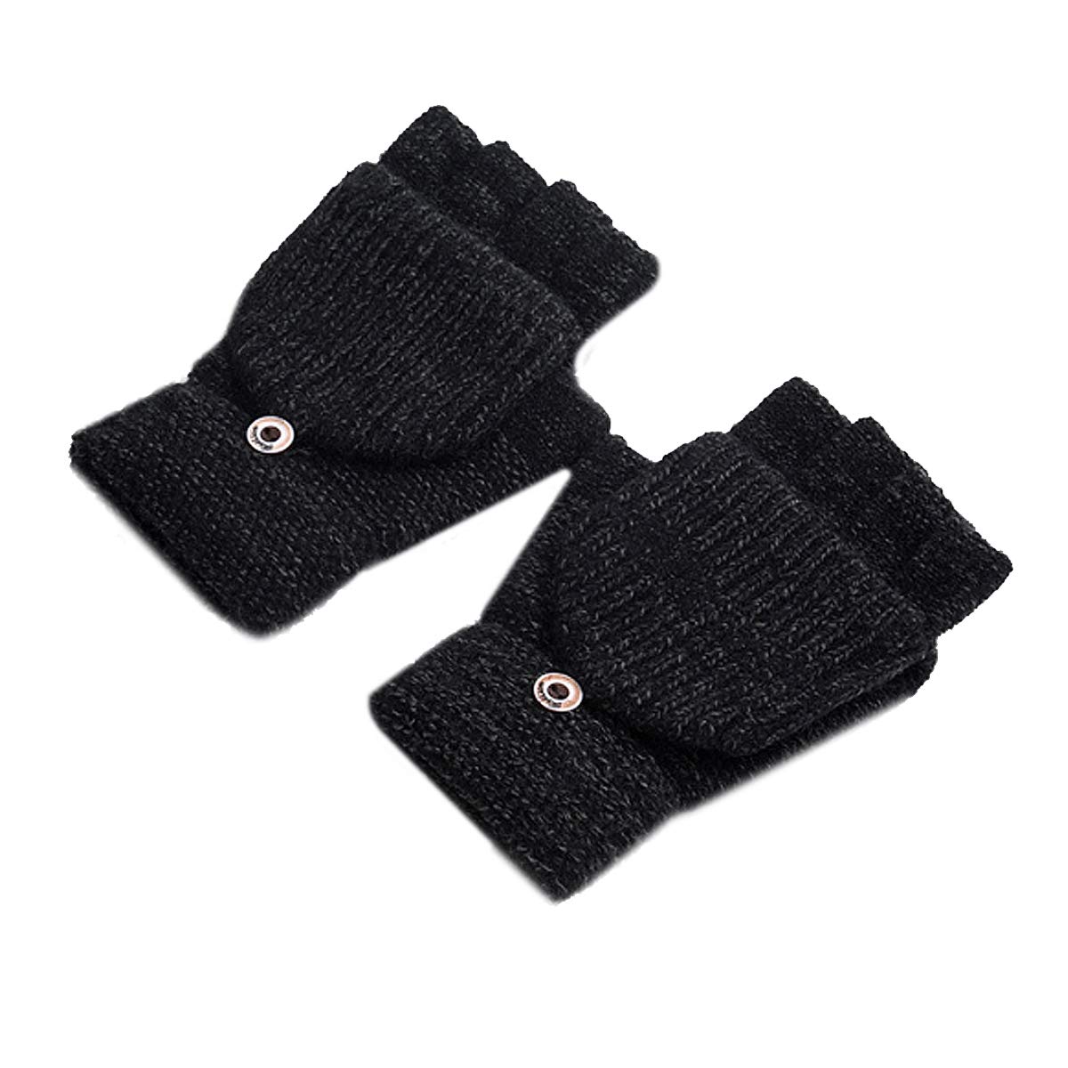 Men's & Teens' Black Striped Winter Warm Knit Fingerless Gloves with Convertible Mitten Cover - Perfect for Cold Weather, Outdoor Activities & Fashion Accessory