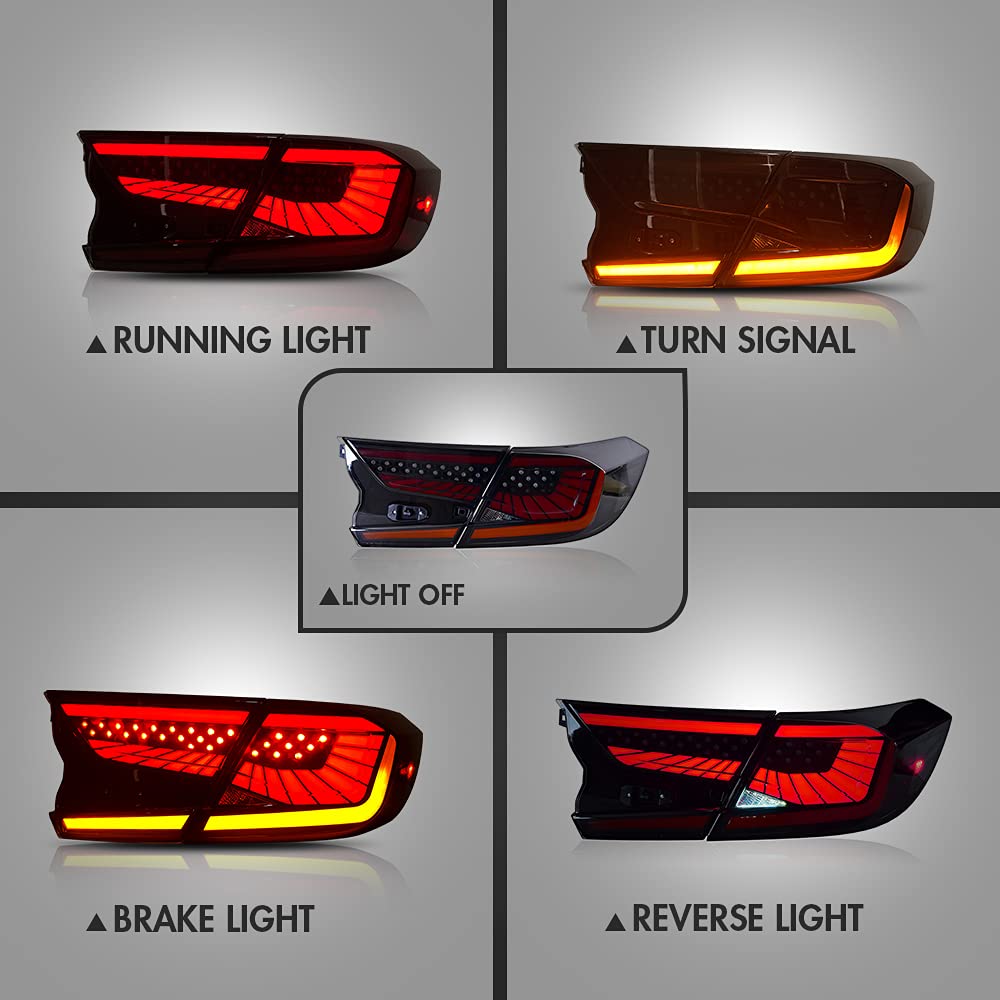 Smoke Starry Sky LED Sequential Tail Lights for Honda Accord 2018-2022 | 10th Gen LX/Sport/EX/EX-L/Touring & Hybrid Models | Custom Animation Rear Lights Replacement | Perfect for Night Driving & Car Customization
