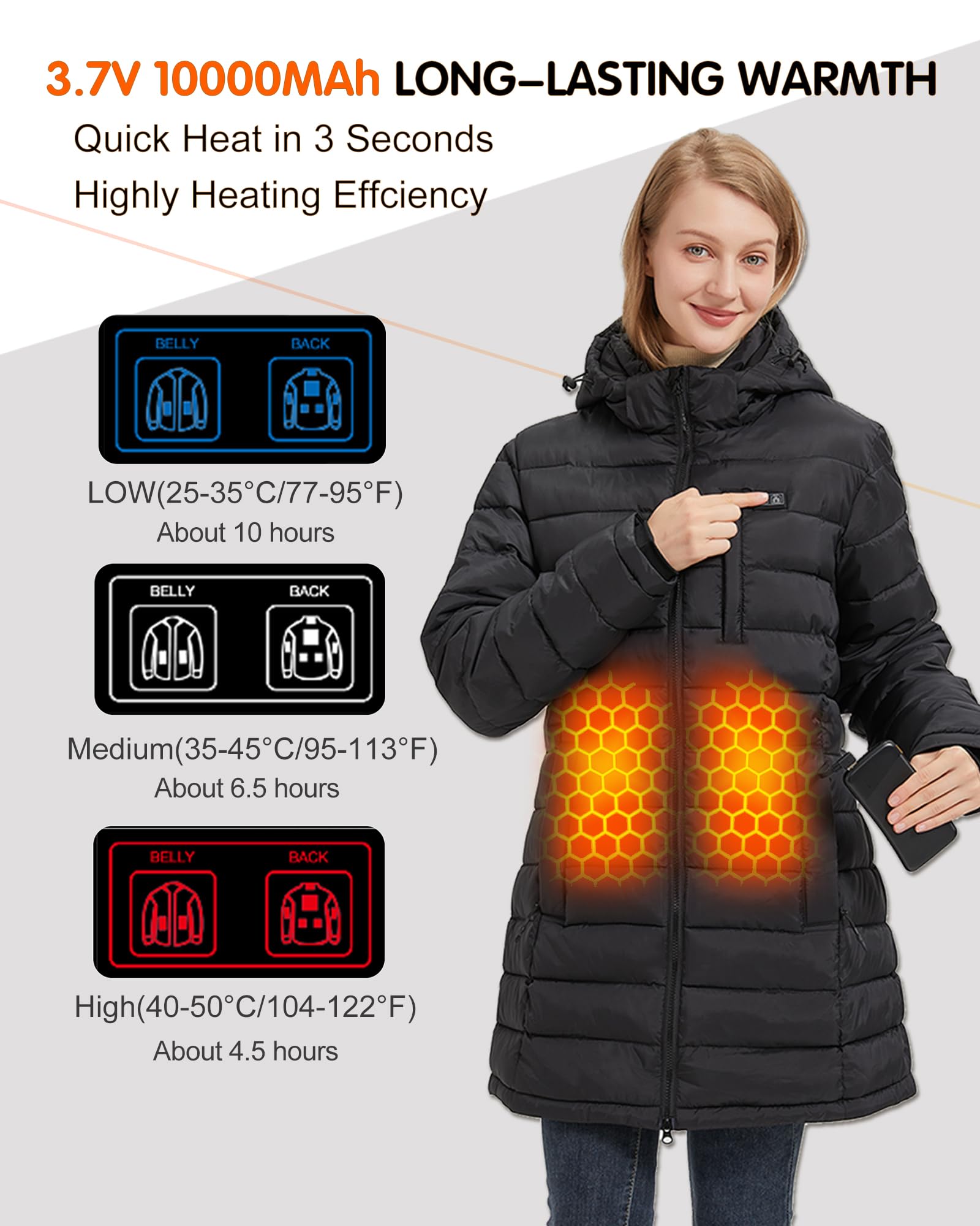 Women's Heated Jacket with Battery Pack - 8 Adjustable Heating Zones & Organizer Pockets | Electric Winter Coat for Outdoor Activities, Hiking, and Cold Weather Commuting