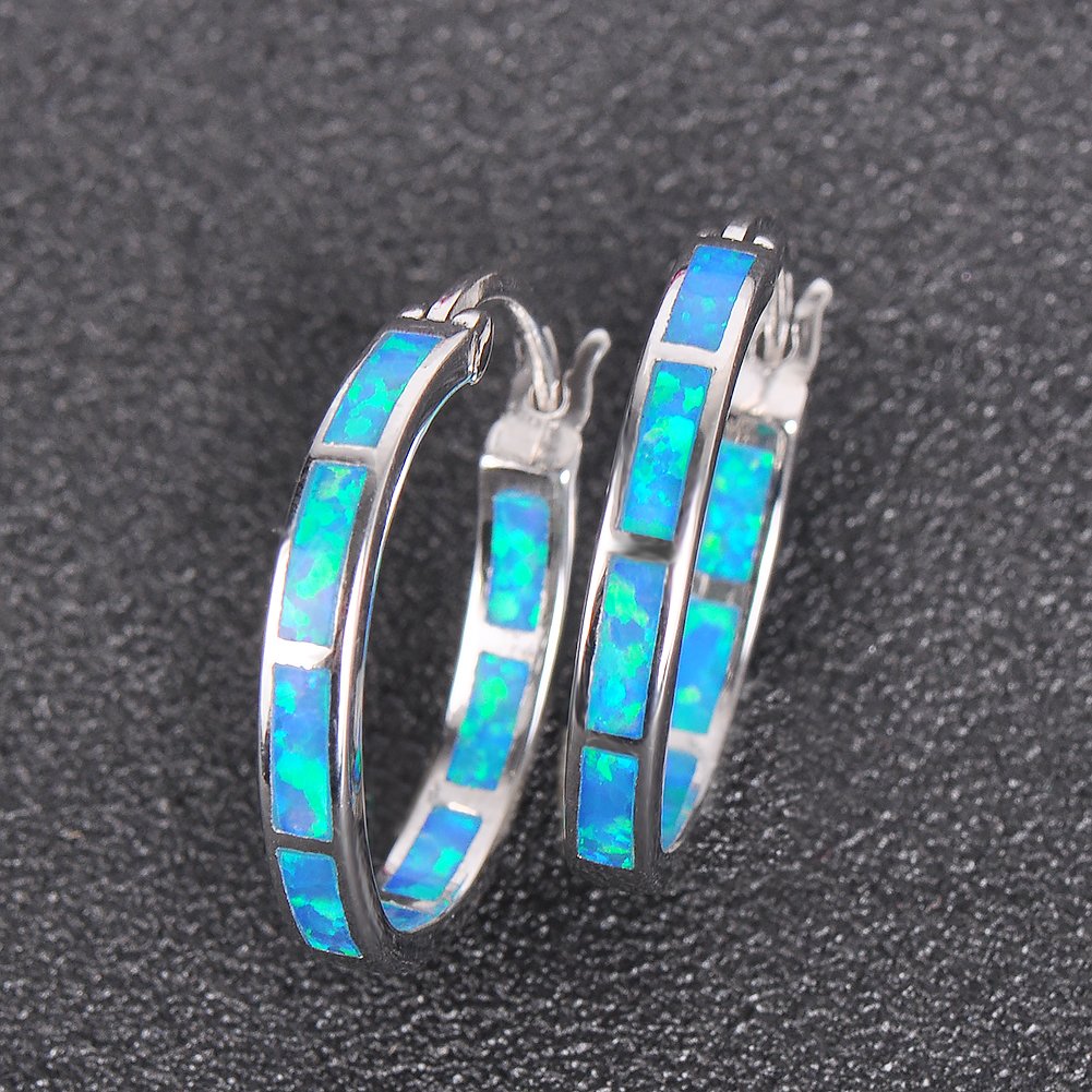 925 Sterling Silver Hoop Earrings for Women | Hypoallergenic Opal & Cubic Zirconia Huggie Earrings | Blue & White Gemstone Jewelry | Perfect for Everyday Wear, Gift Giving & Special Occasions