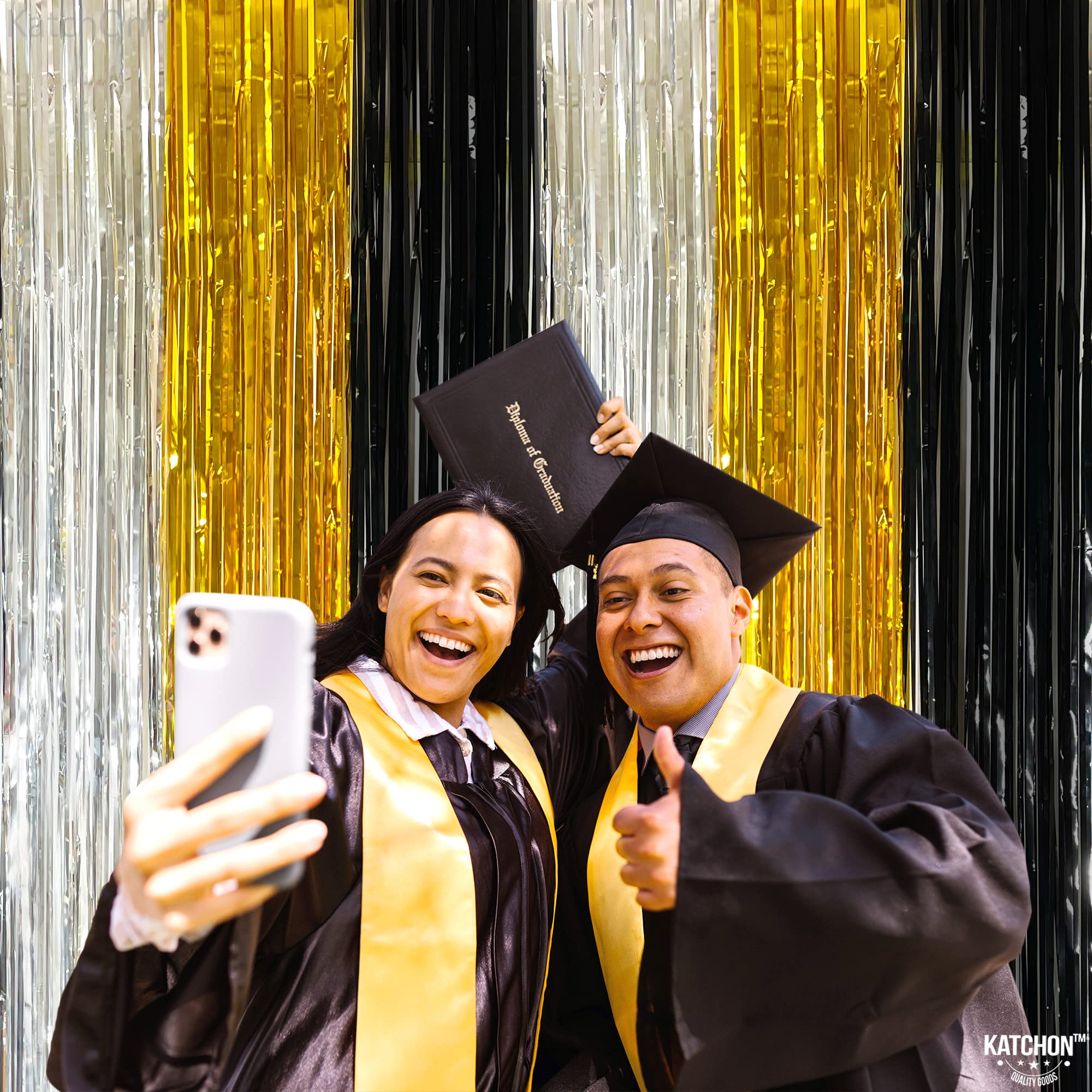 KatchOn Extra Large Silver Black & Gold Backdrop - 8x3.2 Feet (Pack of 2) | Premium Party Decorations for Graduation, Birthday & Special Events | Durable Photo Background for Boys Celebrations, Themed Parties & Home Decor