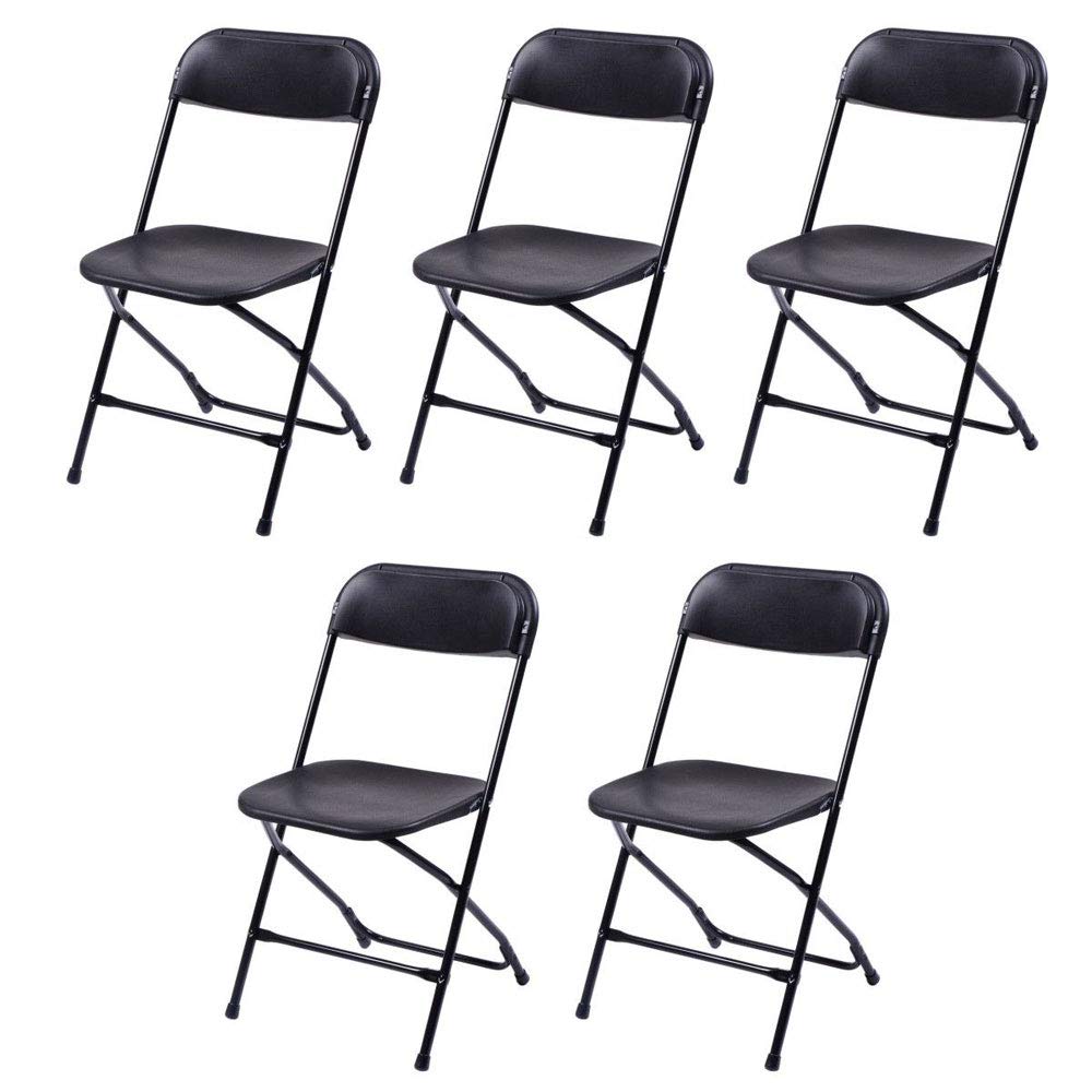 5 Pack Black Plastic Folding Chairs - Heavy Duty 350lb Capacity Stackable Chairs with Steel Frame for Indoor & Outdoor Use | Perfect for Weddings, Parties, Office Events, Picnics, and Dining