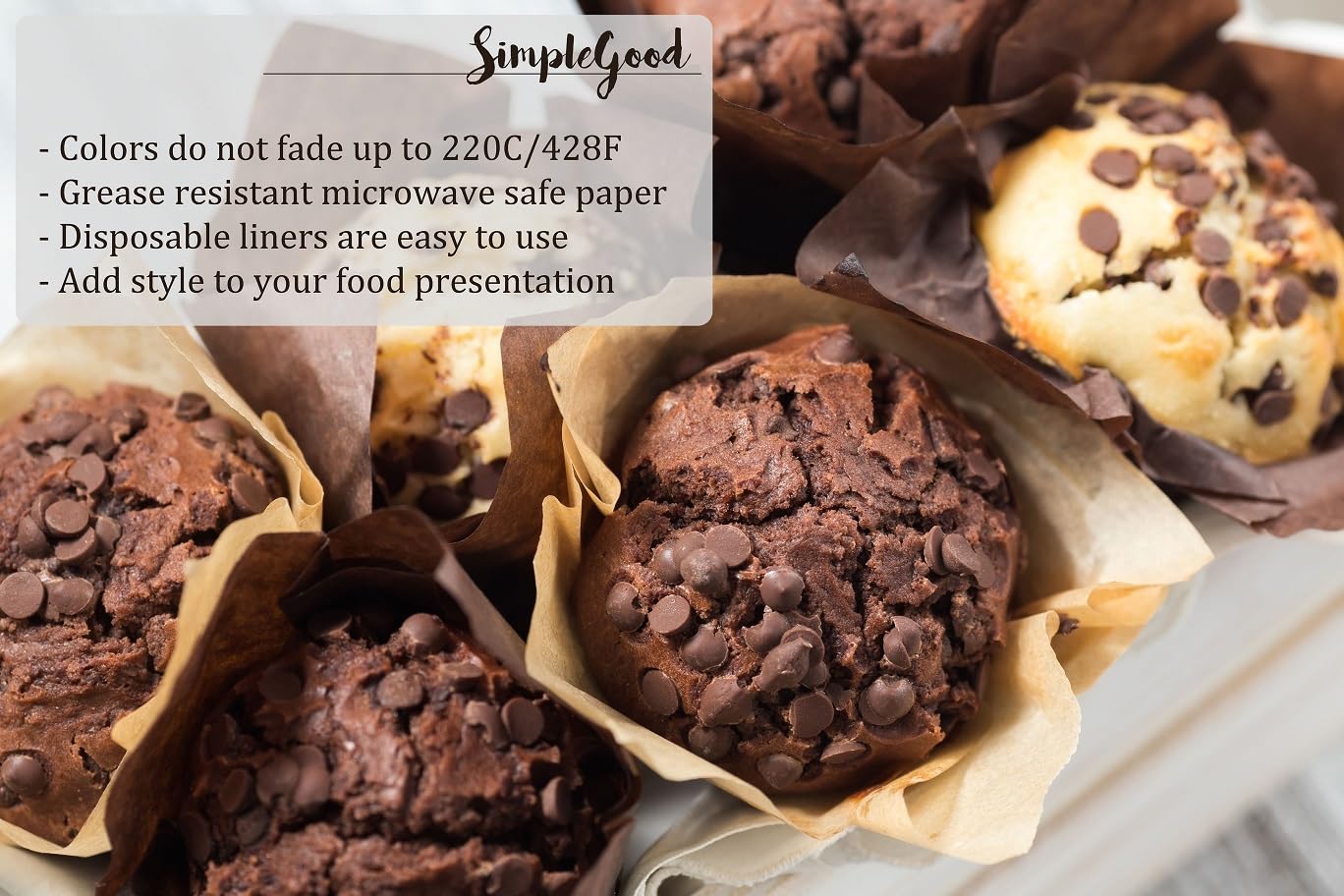 SimpleGood Green Medium Size Tulip Baking Cups - 100 Pack Greaseproof Cupcake & Muffin Liners for Baking, Party Decorations & Dessert Presentation