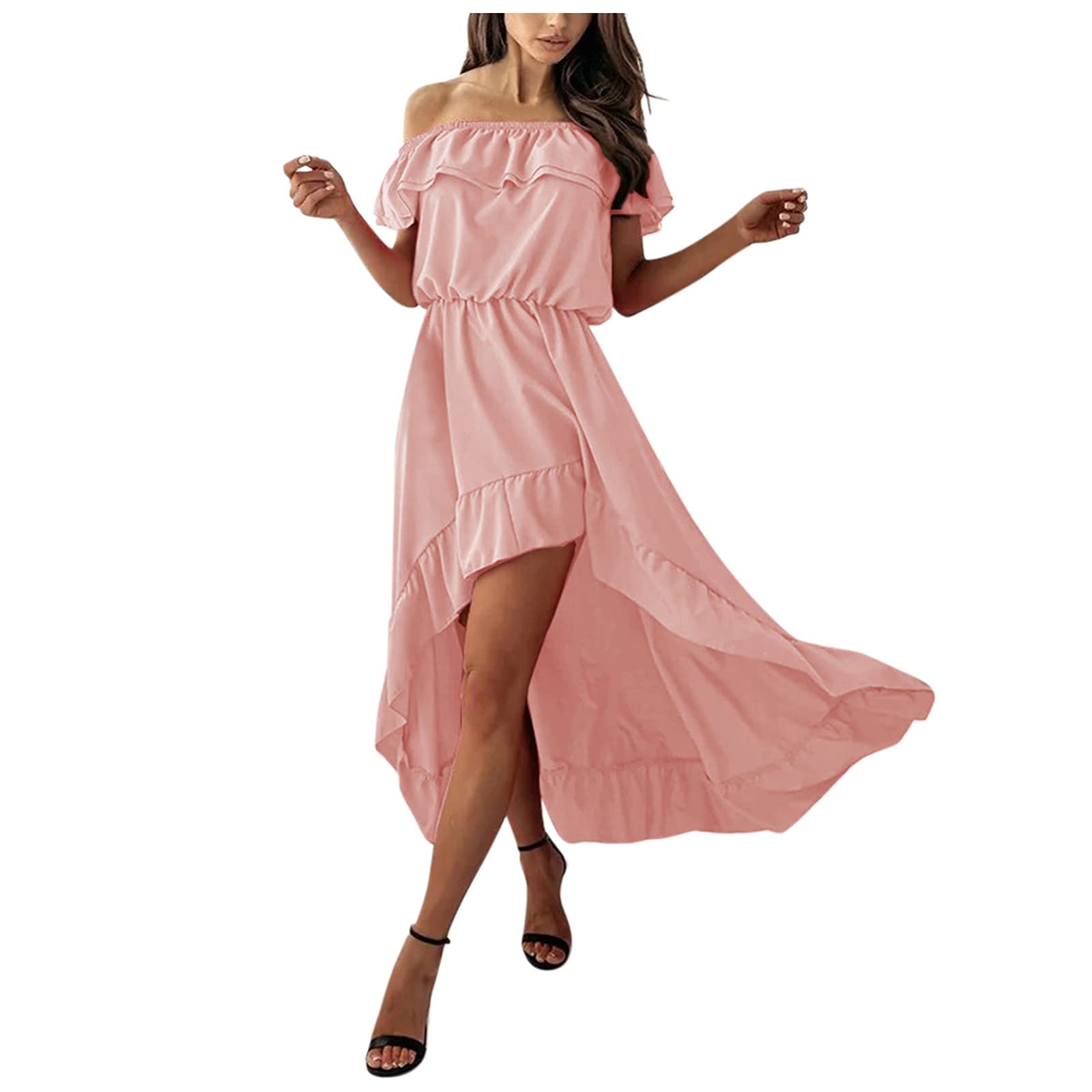 Sexy Off-Shoulder Beach Dress for Women - Ruffled Hem Summer Sun Dress with Irregular Design | Perfect for Vacations, Pool Parties & Date Nights