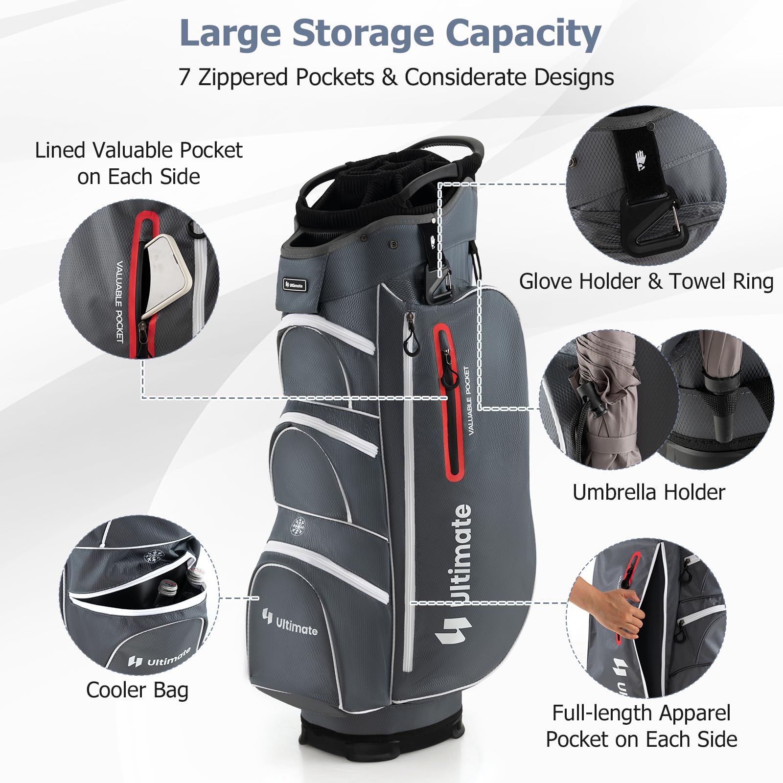 Tangkula 15-Way Top Divider Lightweight Golf Cart Bag with Putter Well, 7 Pockets, Cooler Bag & Rain Hood - Portable Golf Carry Bag for Men & Women - Perfect for Golf Courses, Driving Ranges & Tournaments
