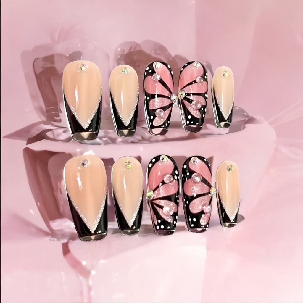 Fiery Passion Hand-Painted Press-On Nails | Long-Lasting Artificial Nails with Vibrant Designs | Perfect for Parties, Weddings & Special Occasions
