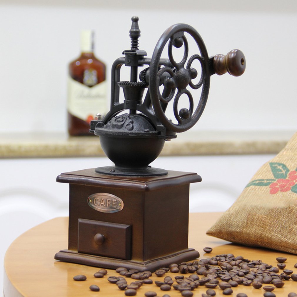 Vintage Style Manual Coffee Grinder - Hand Crank Wooden Coffee Bean Mill with Ferris Wheel Design, Portable Hand Coffee Maker for Espresso, French Press, Camping & Travel