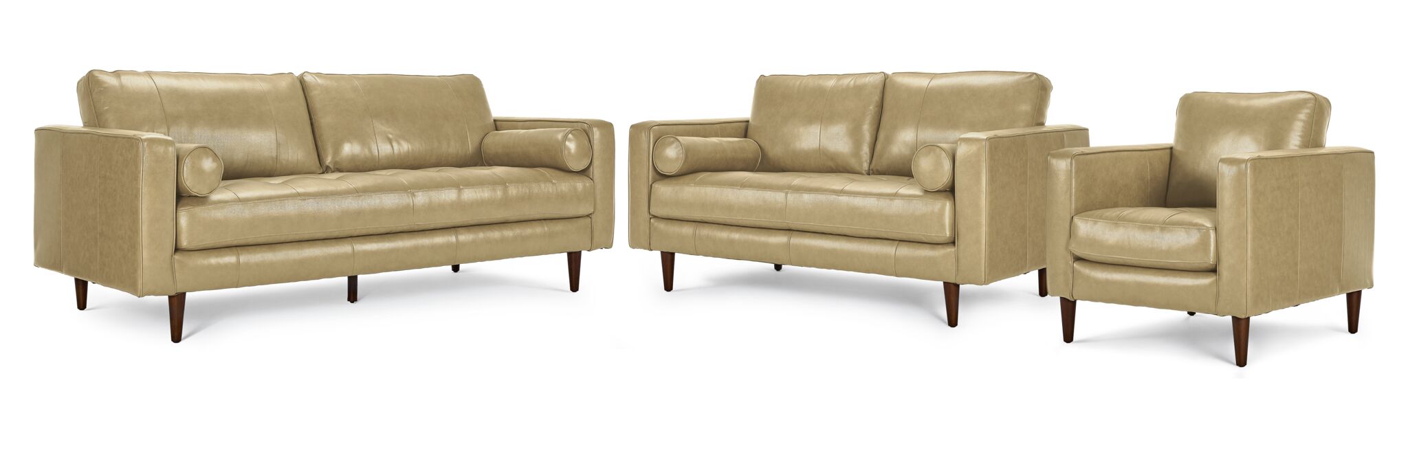 Premium Bari Leather Sofa Set - 3-Piece Loveseat & Chair Combo in Luxurious Stone Color | Perfect for Living Room, Family Room & Home Theater Seating
