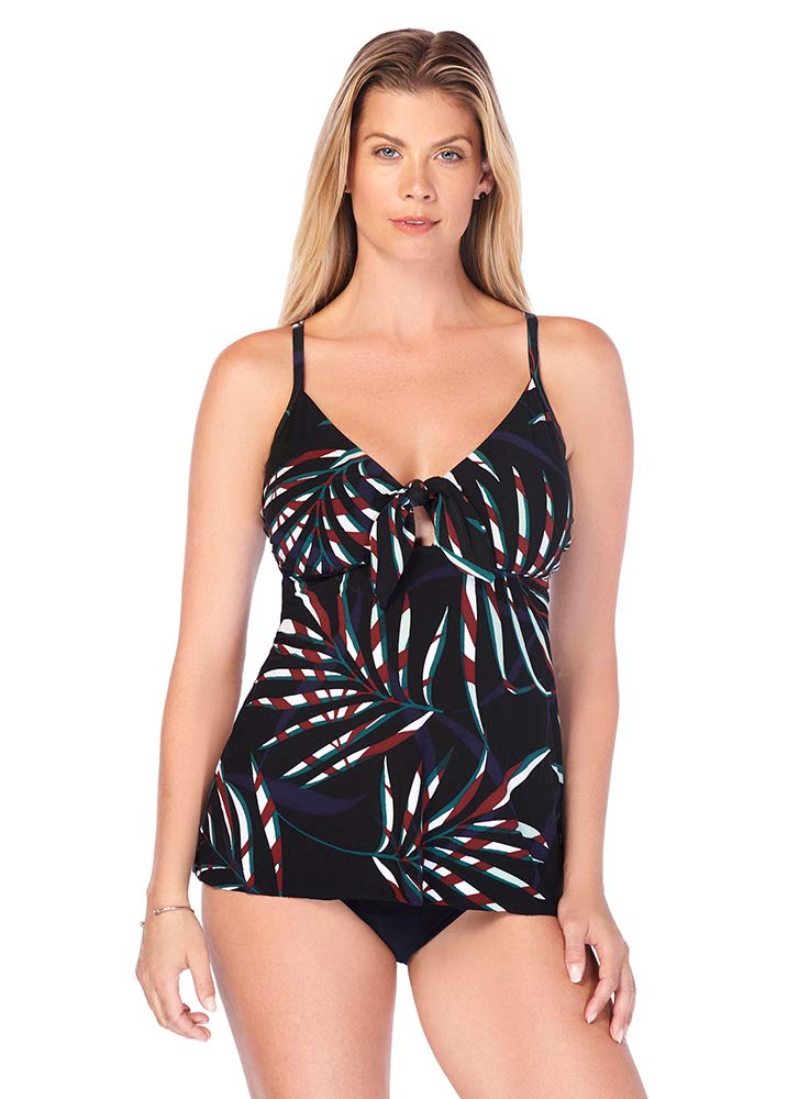 Magicsuit Women's Front Tie Adjustable Tankini Top - Removable Soft Cup Swimwear with Adjustable Straps, Green Multi Color, Size 14 | Perfect for Beach Vacations, Pool Parties & Summer Getaways