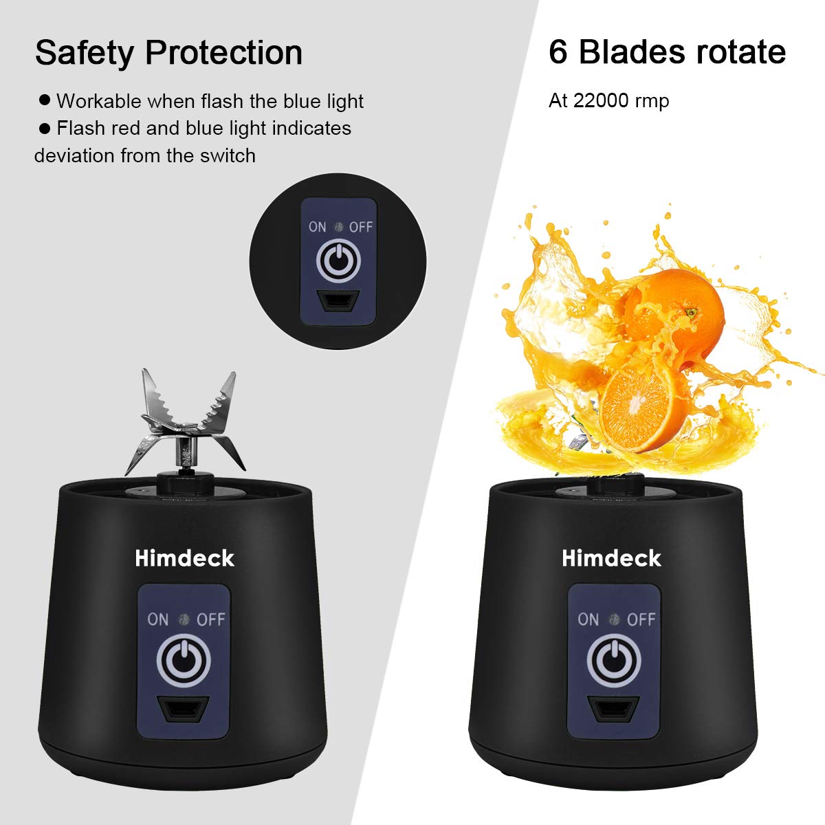Portable Personal Blender for Smoothies, Shakes & Juices - 380mL USB Rechargeable Electric Fruit Mixer with 6 Blades - Mini Ice Blender Cup for Home, Office, Gym & Travel - Perfect for Healthy Drinks On-The-Go (Black)