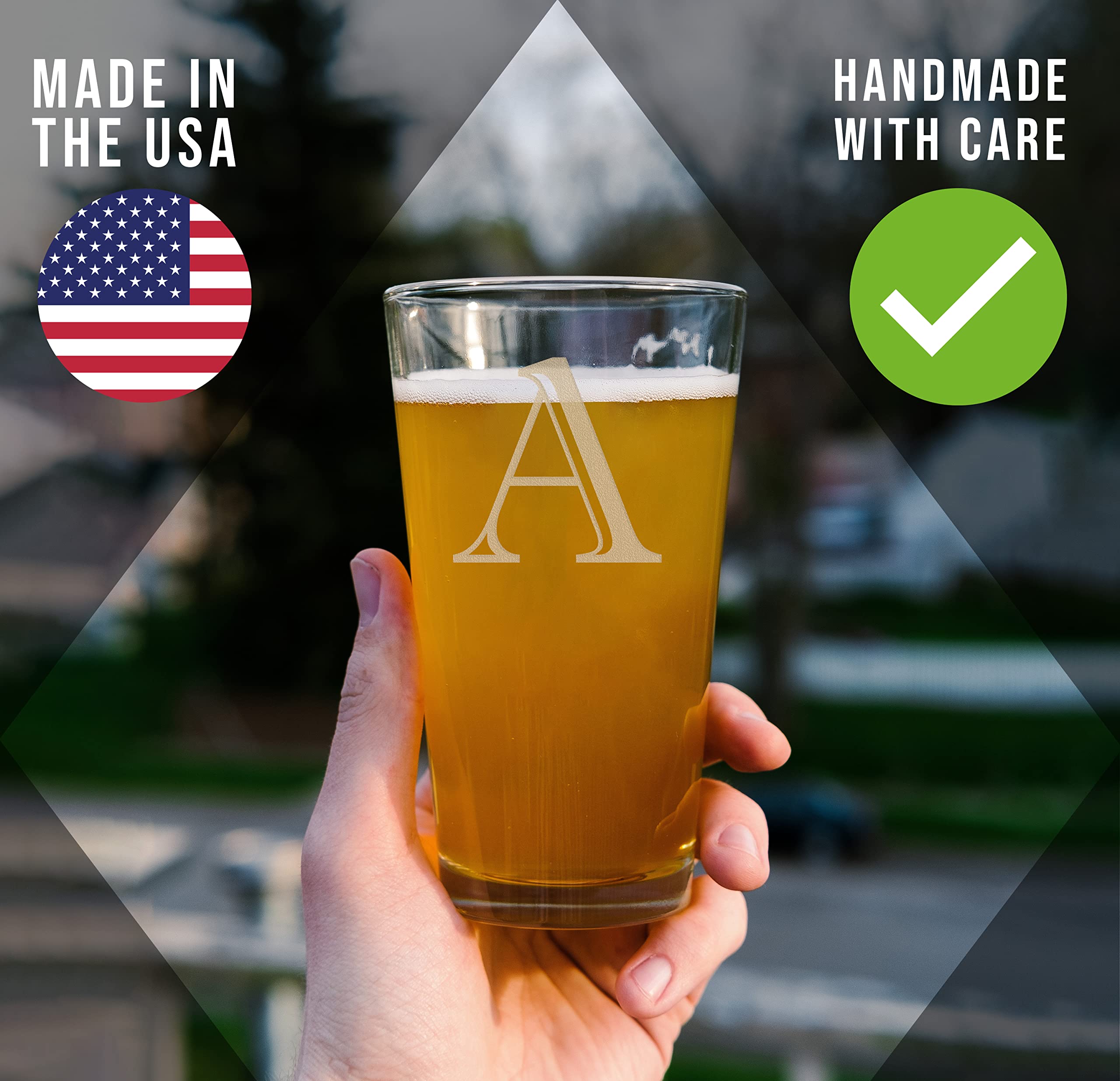 Personalized 16oz Etched Monogram Pint Glass - Custom Initial A-Z for Beer, Soda & Cocktails | Great Gift for Men, Husband, Brother | Birthday, Anniversary, Housewarming & Bar Decor